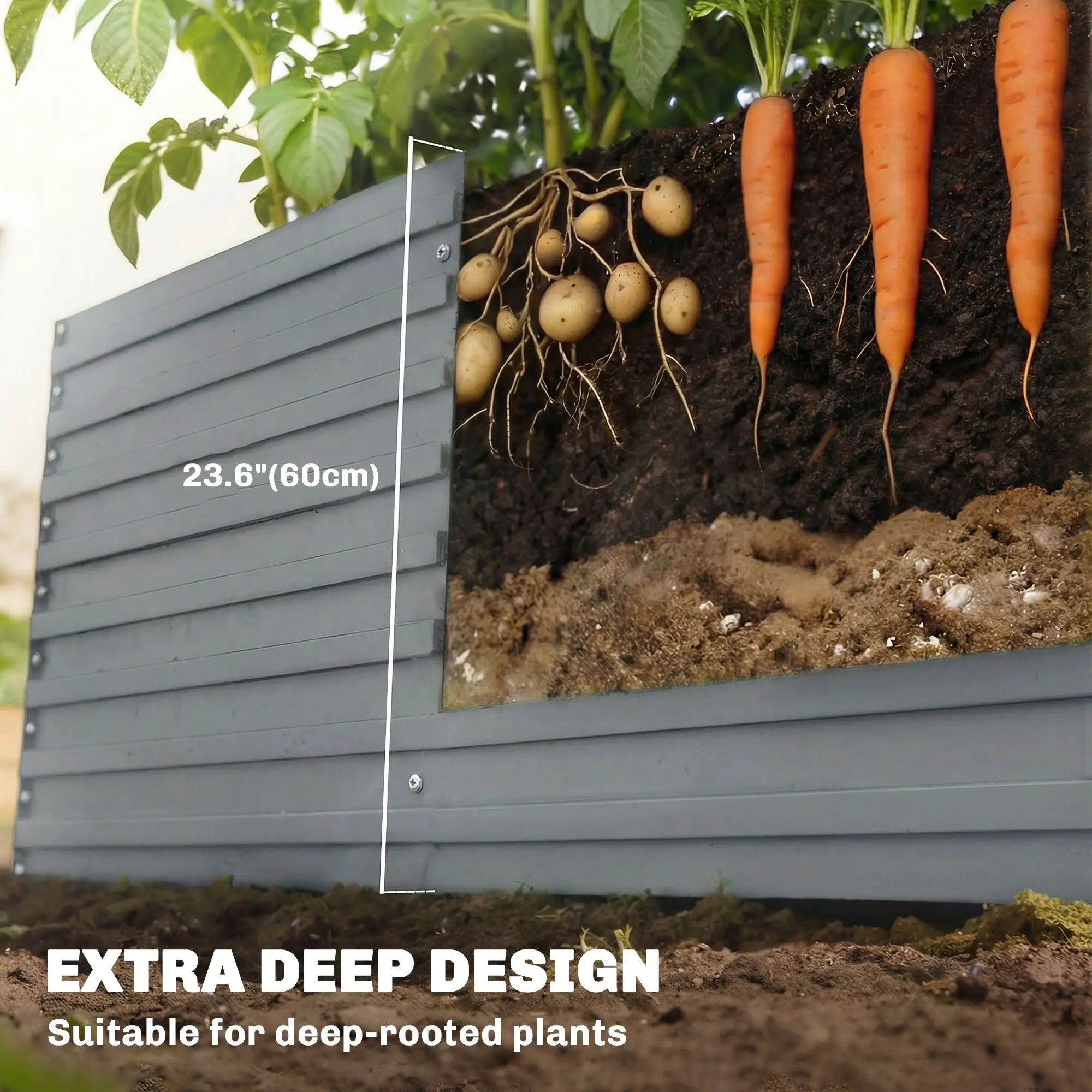 8' x 4' x 2' Raised Garden Bed, Galvanized Planter Box, Light Grey - Image 4