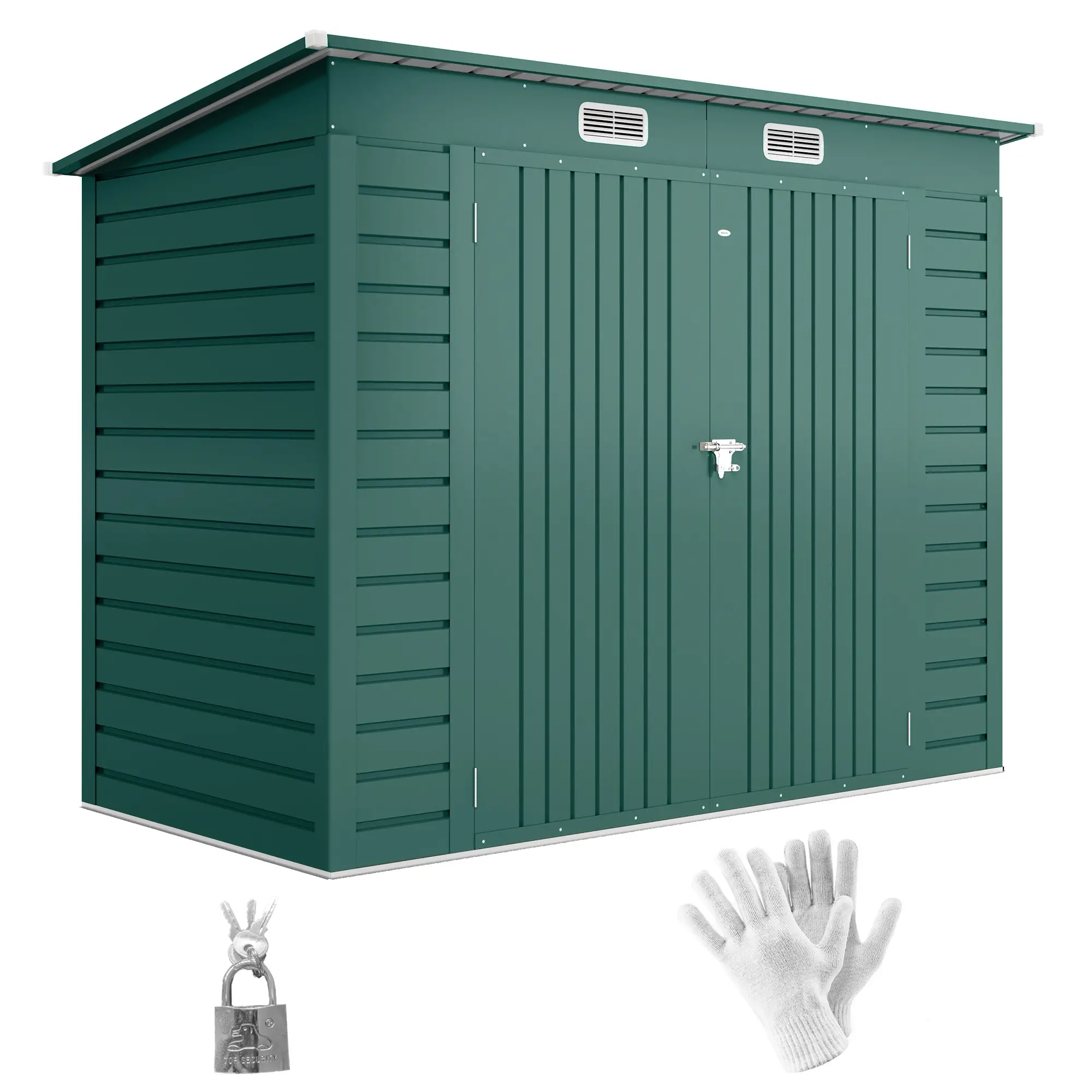 8 x 4FT Galvanized Metal Garden Shed, Double Doors, 2 Vents, Green - Image 11