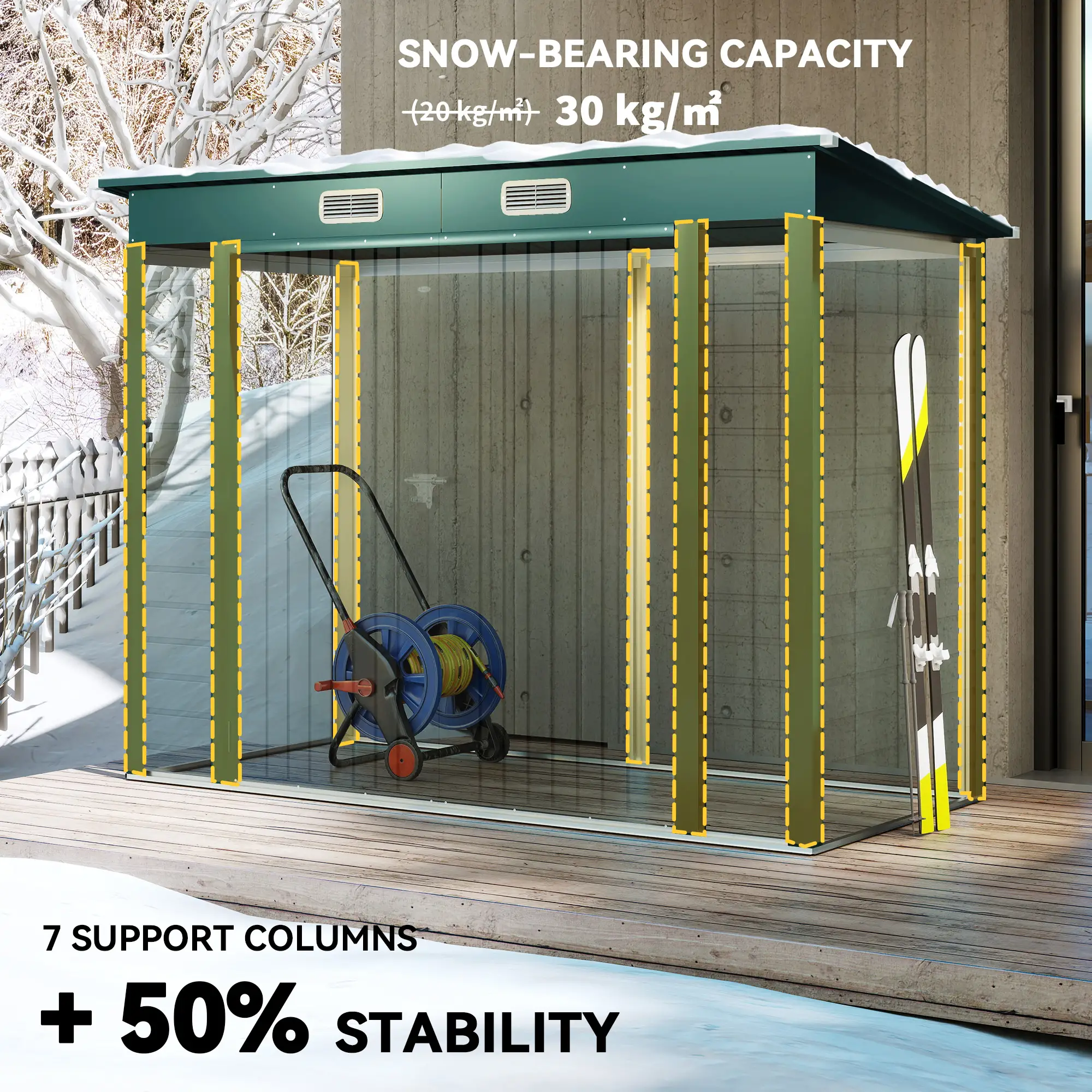8 x 4FT Galvanized Metal Garden Shed, Double Doors, 2 Vents, Green - Image 5