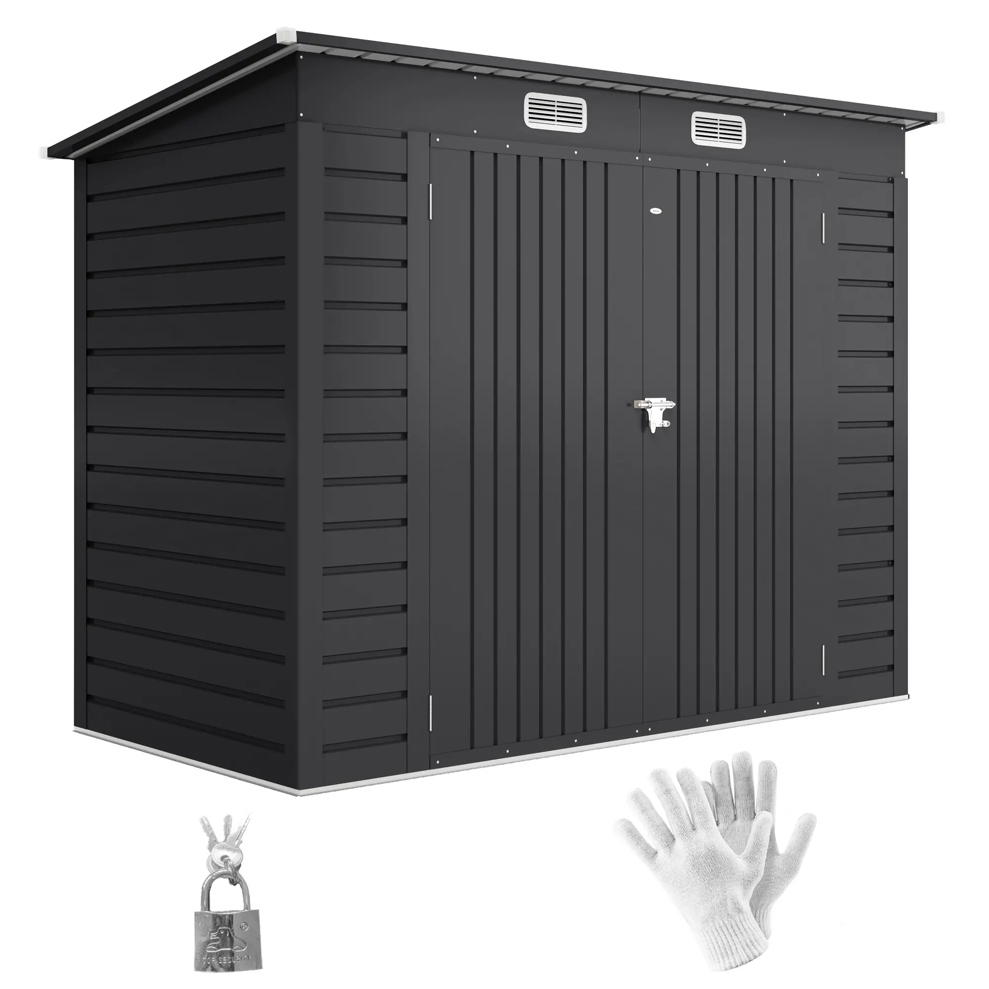 8 x 4FT Galvanized Metal Garden Shed, Double Doors, 2 Vents, Grey - Image 11