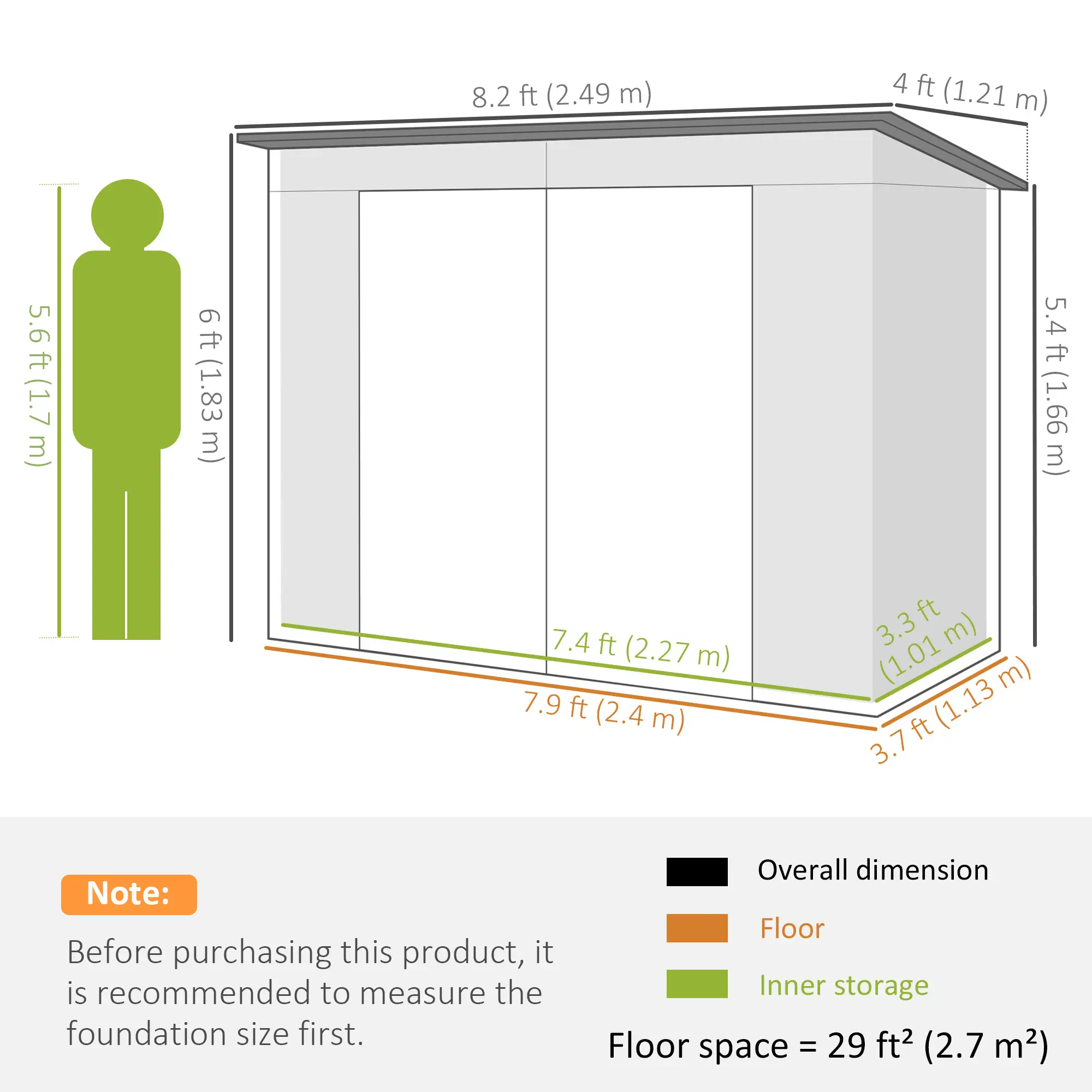 8 x 4FT Galvanized Metal Garden Shed, Double Doors, 2 Vents, Grey - Image 3