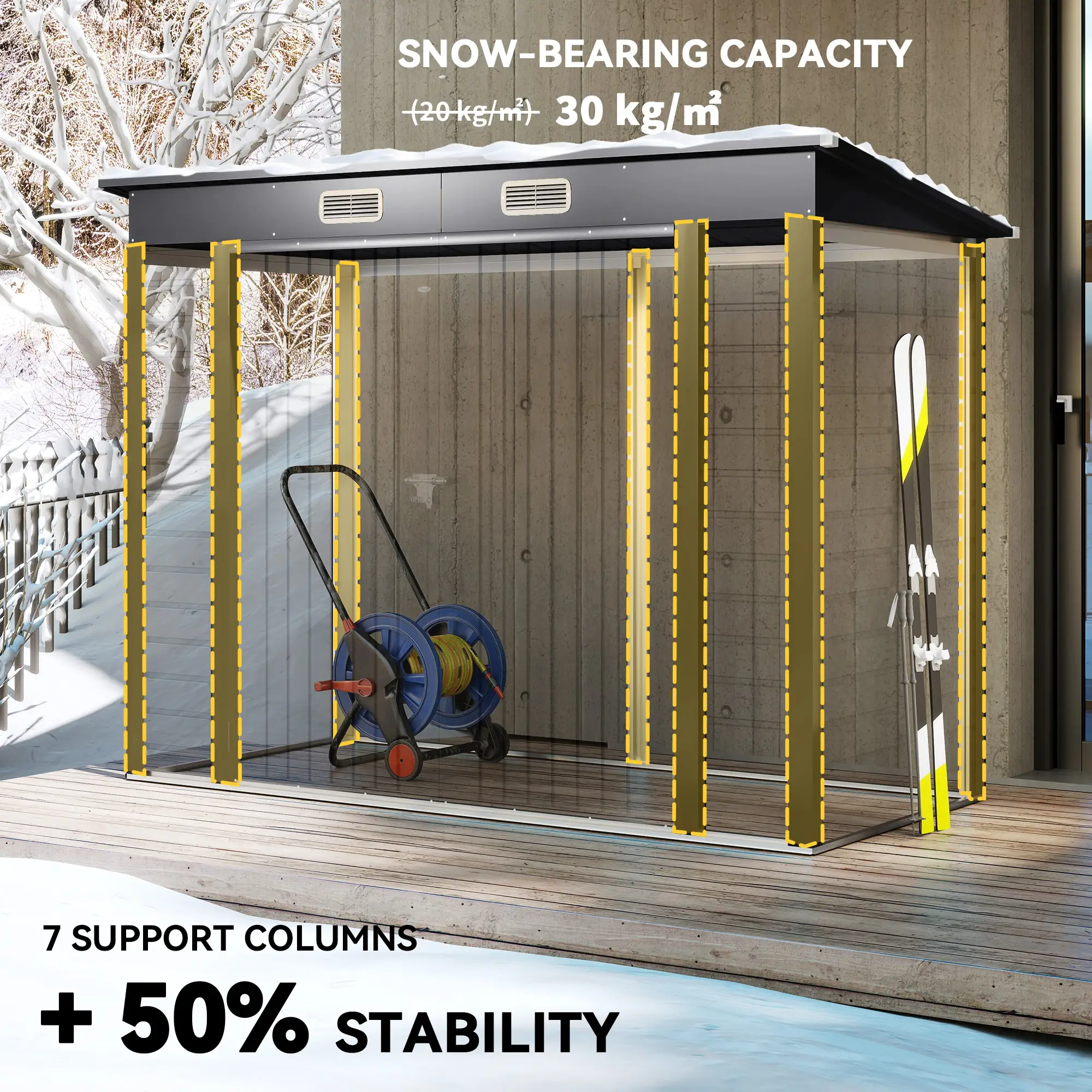 8 x 4FT Galvanized Metal Garden Shed, Double Doors, 2 Vents, Grey - Image 5