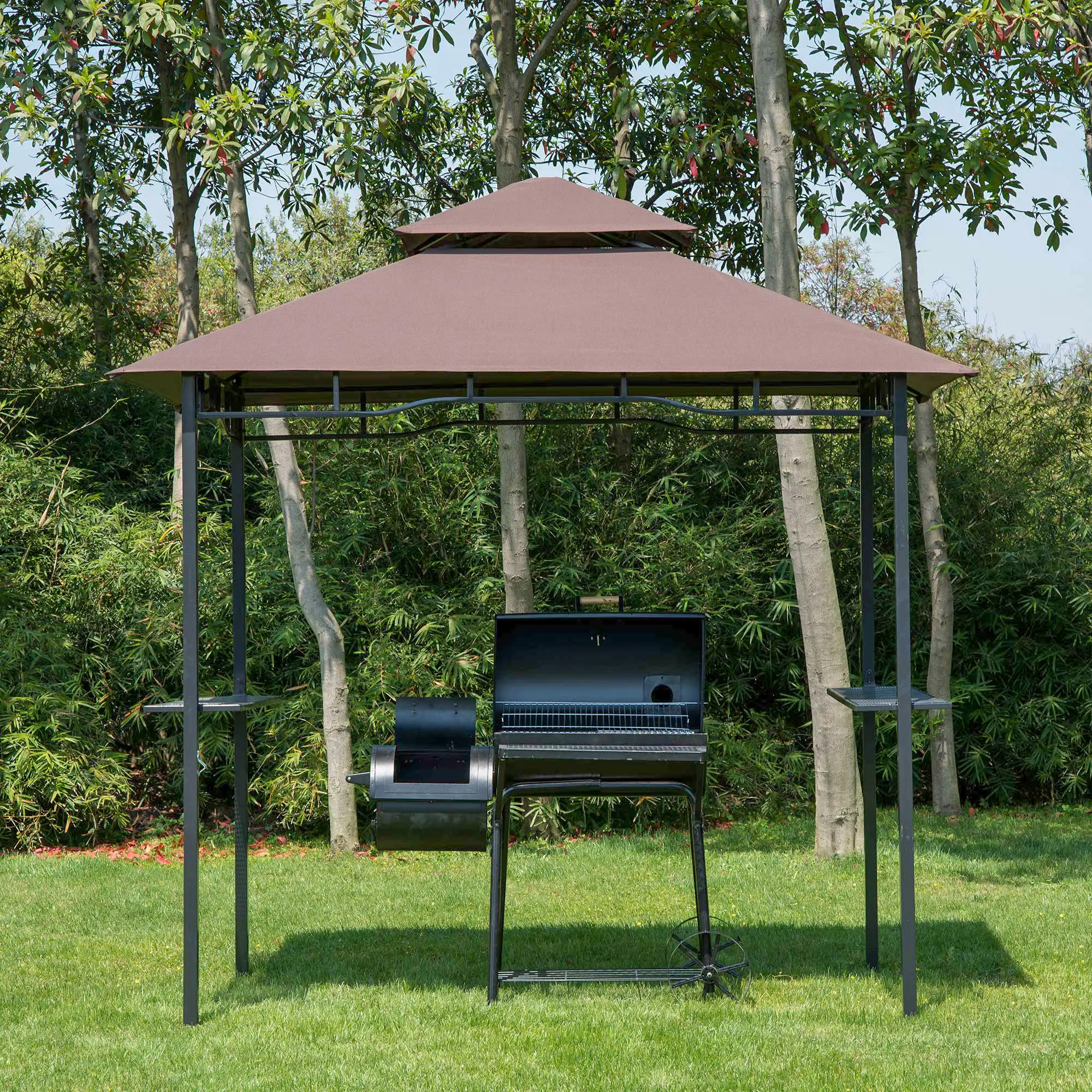 8' x 5' BBQ Grill Gazebo Tent, Double Tiered Canopy, Outdoor Sun Shade - Image 2