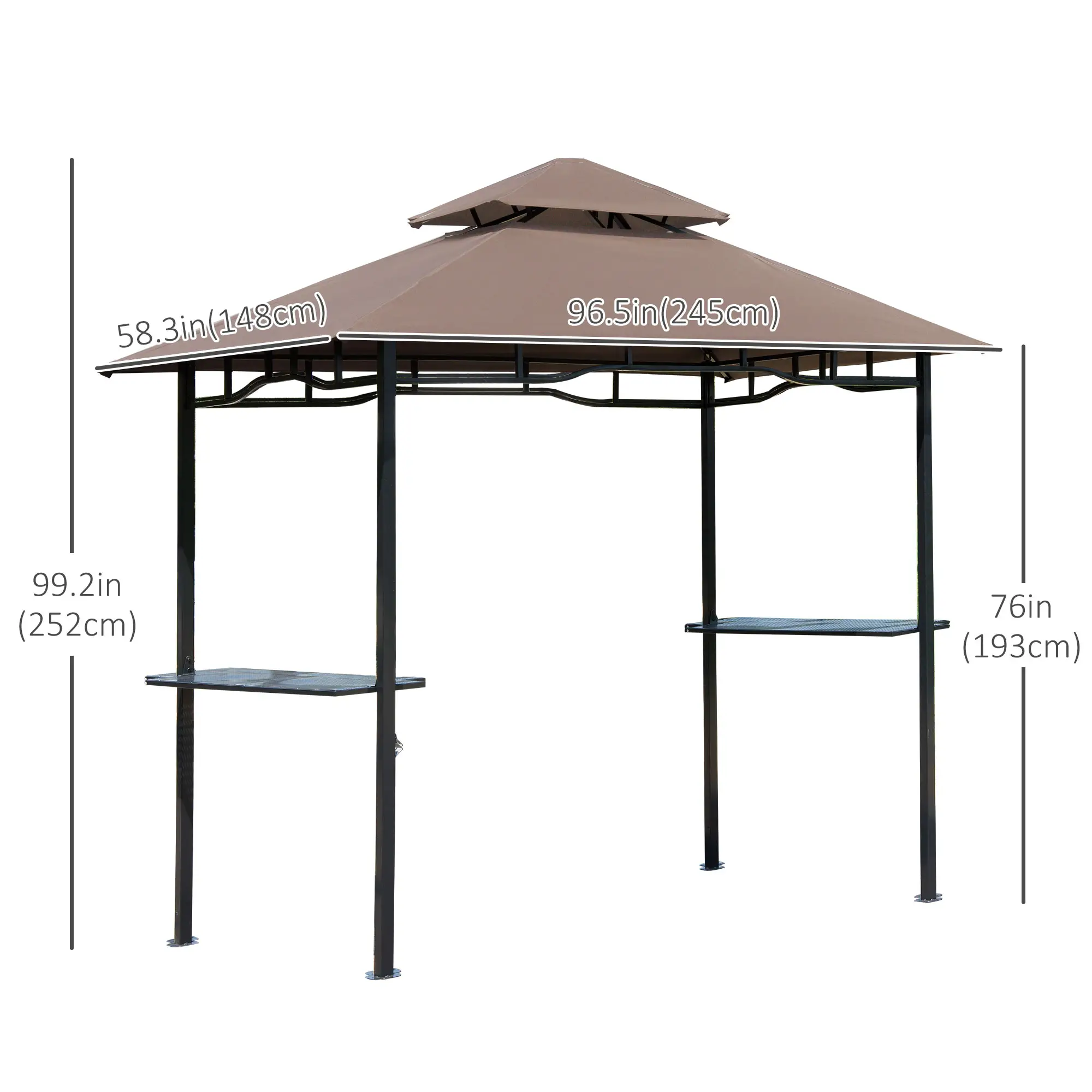 8' x 5' BBQ Grill Gazebo Tent, Double Tiered Canopy, Outdoor Sun Shade - Image 3