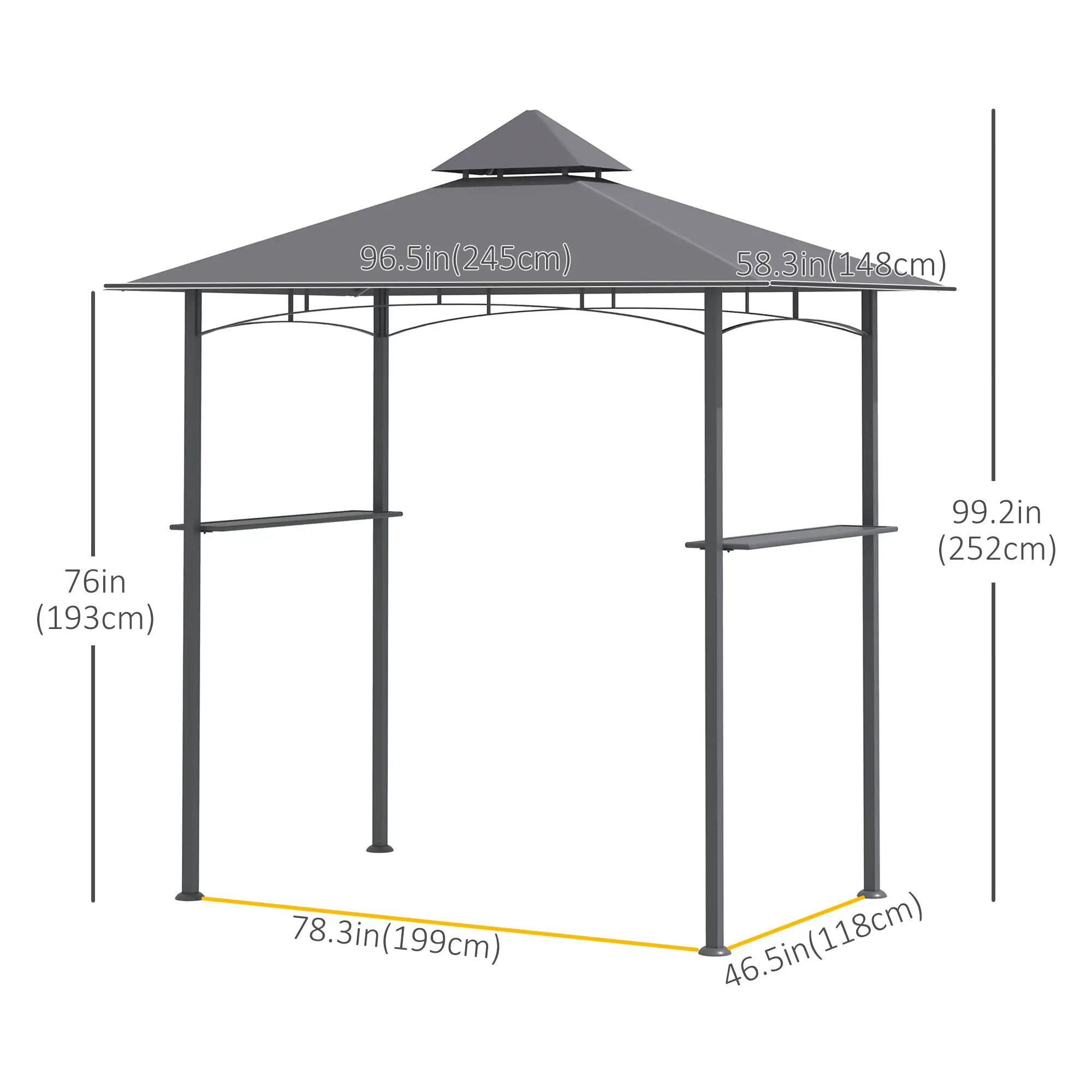 8' x 5' BBQ Grill Gazebo Tent, Double Tiered Canopy, Outdoor Sun Shade, Grey - Image 3