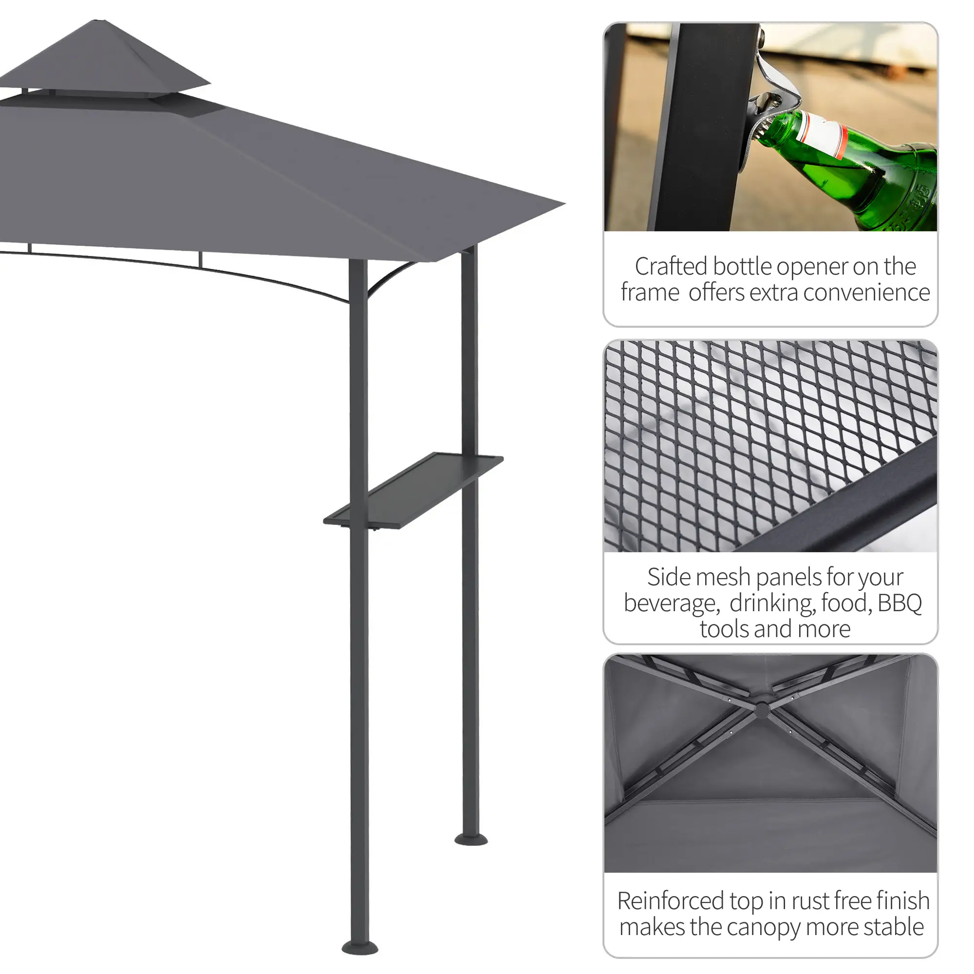 8' x 5' BBQ Grill Gazebo Tent, Double Tiered Canopy, Outdoor Sun Shade, Grey - Image 5