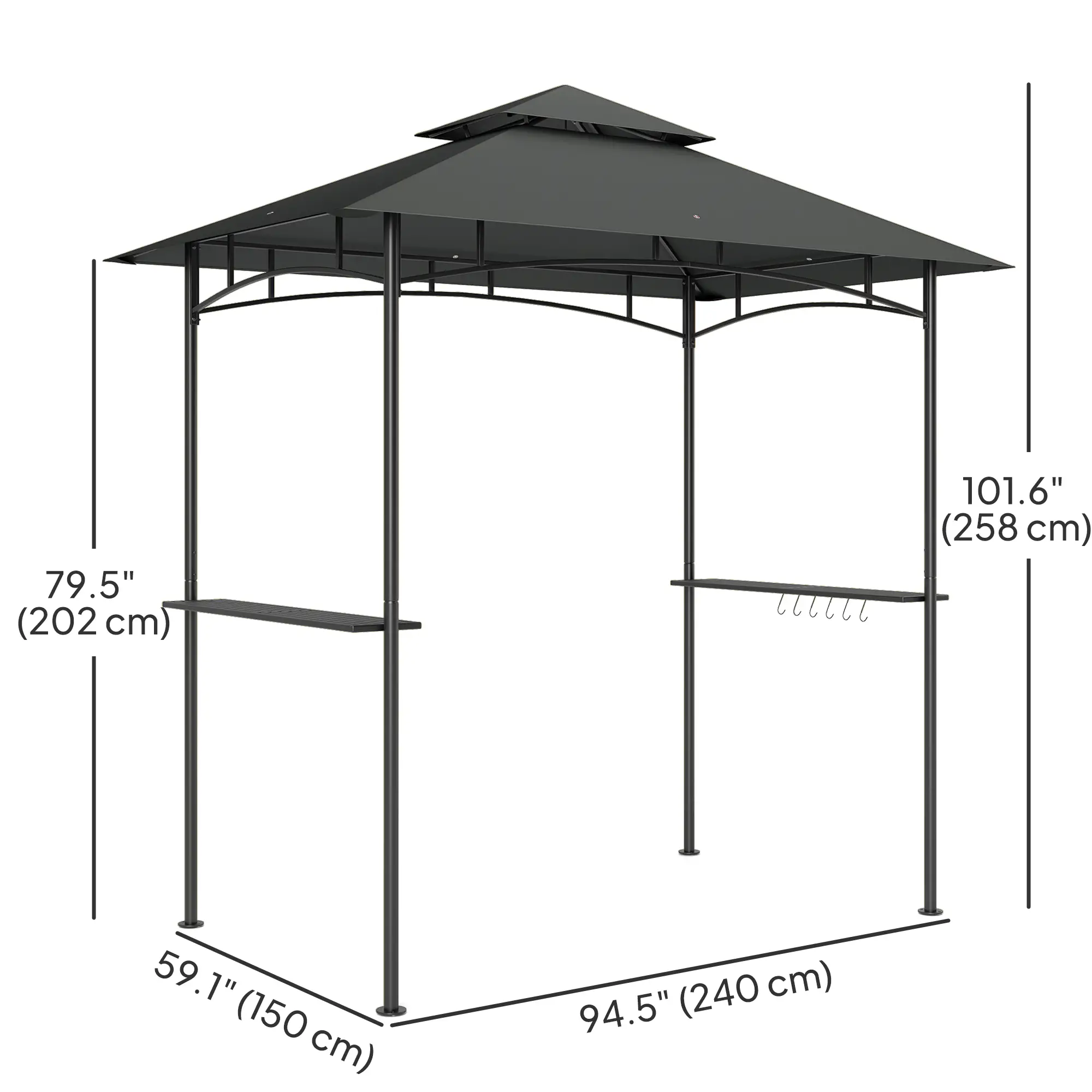8' x 5' Outdoor Grill Gazebo, Double Tiered With Shelves, Dark Grey - Image 3