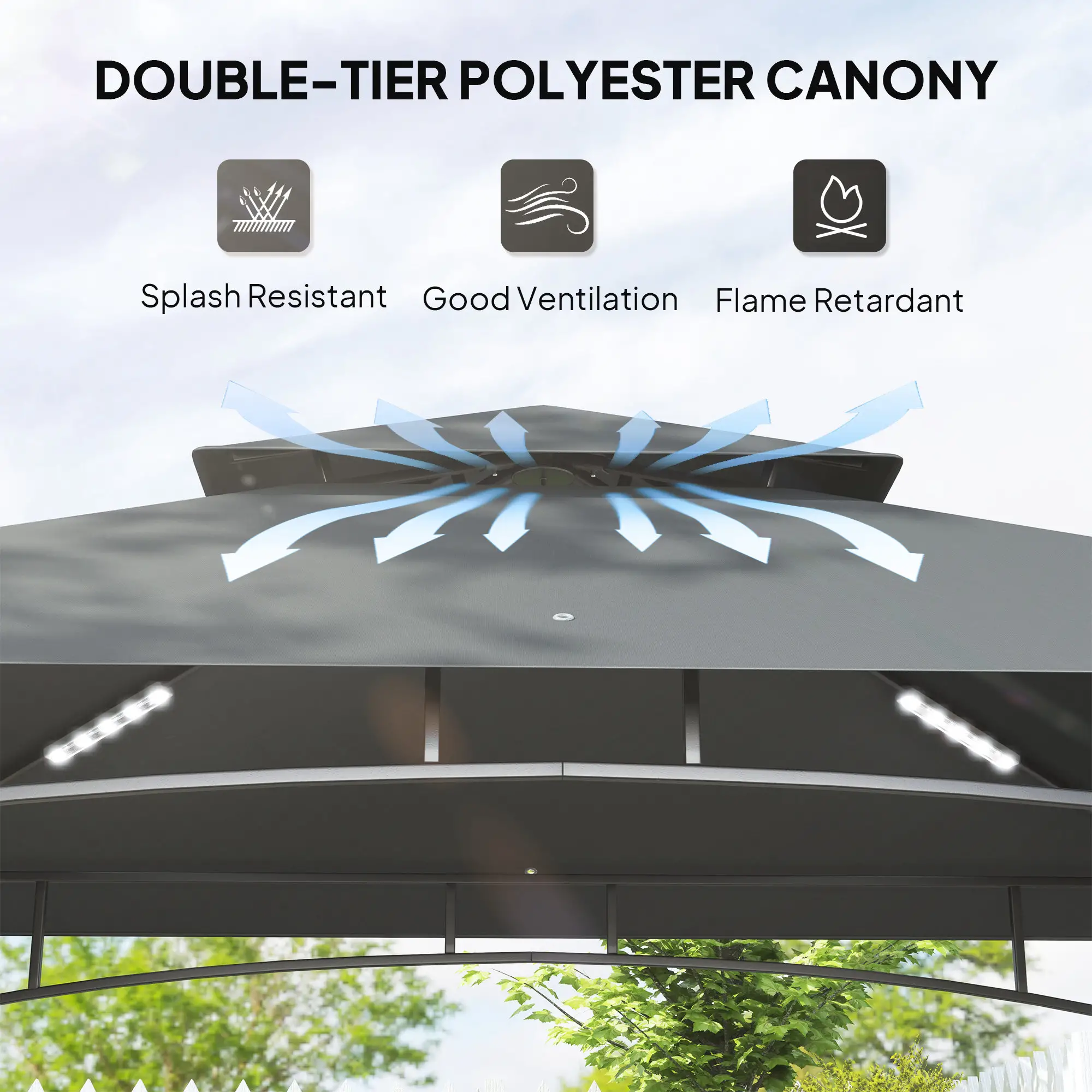 8' x 5' Outdoor Grill Gazebo, Double Tiered With Shelves, Dark Grey - Image 4