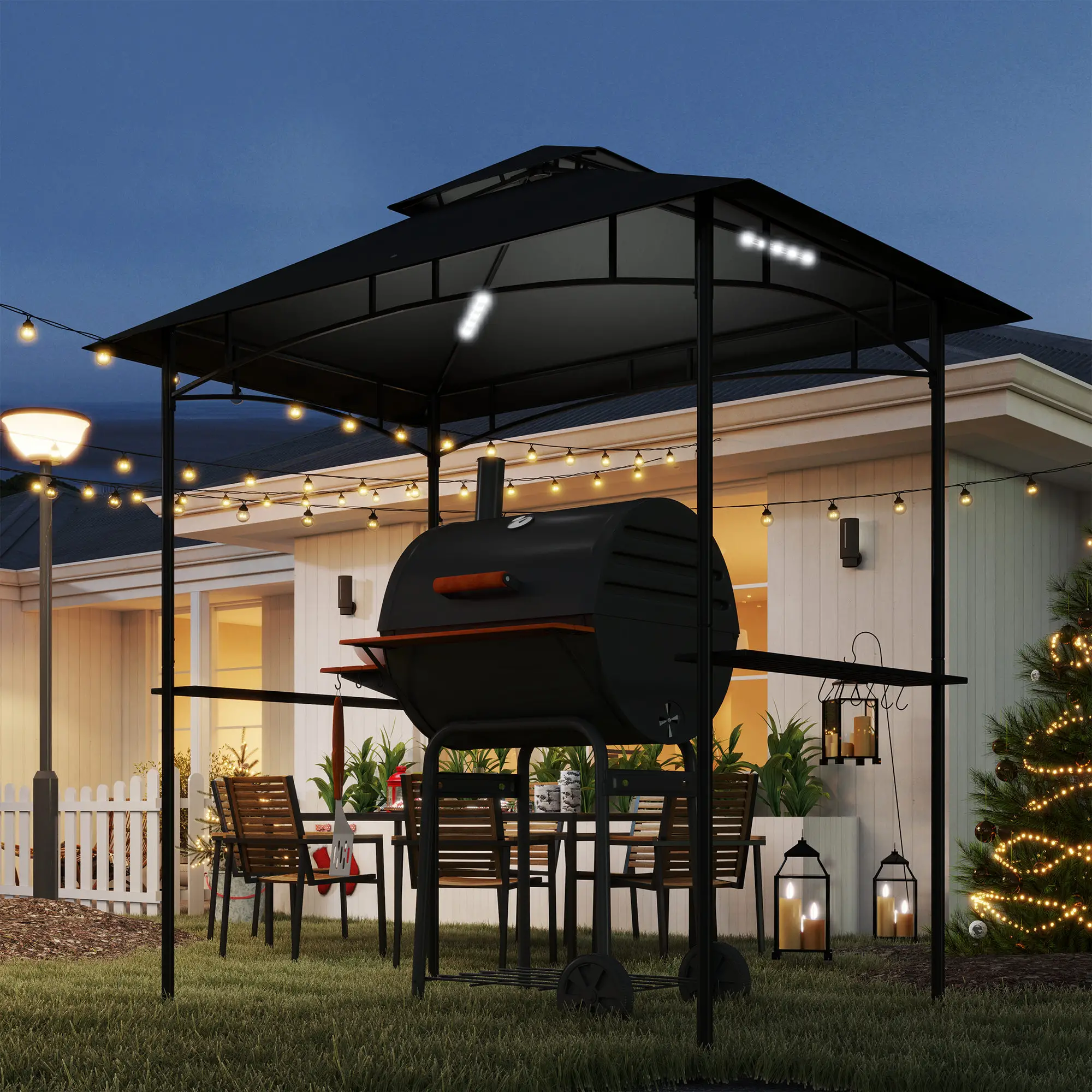 8' x 5' Outdoor Grill Gazebo, Double Tiered With Shelves, Dark Grey - Image 9