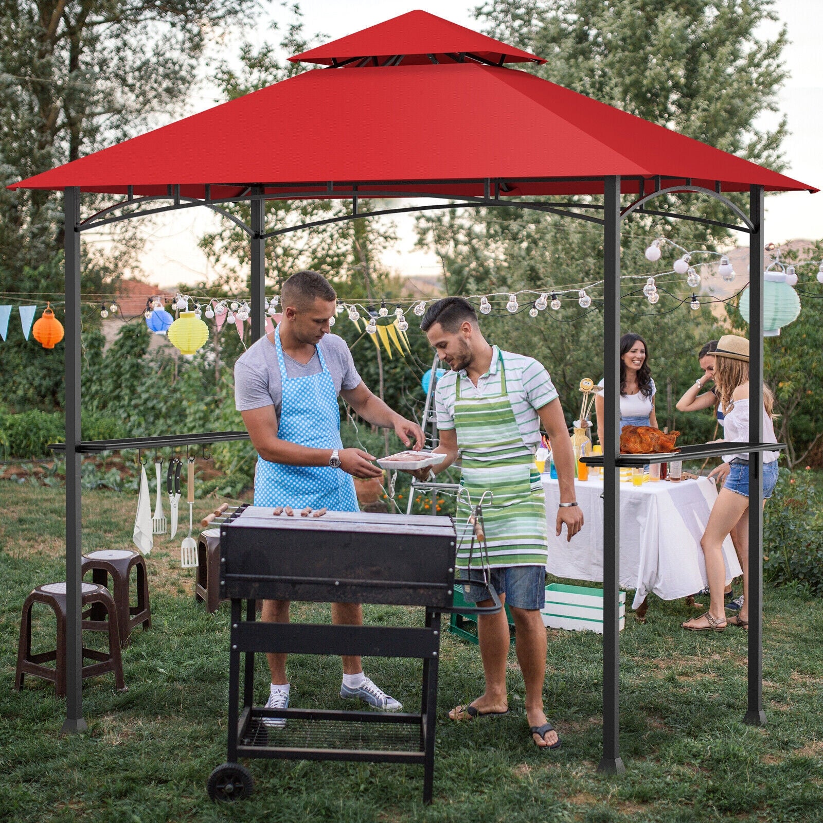 8 x 5 Feet Outdoor BBQ Grill Gazebo, Dark Red - Image 2