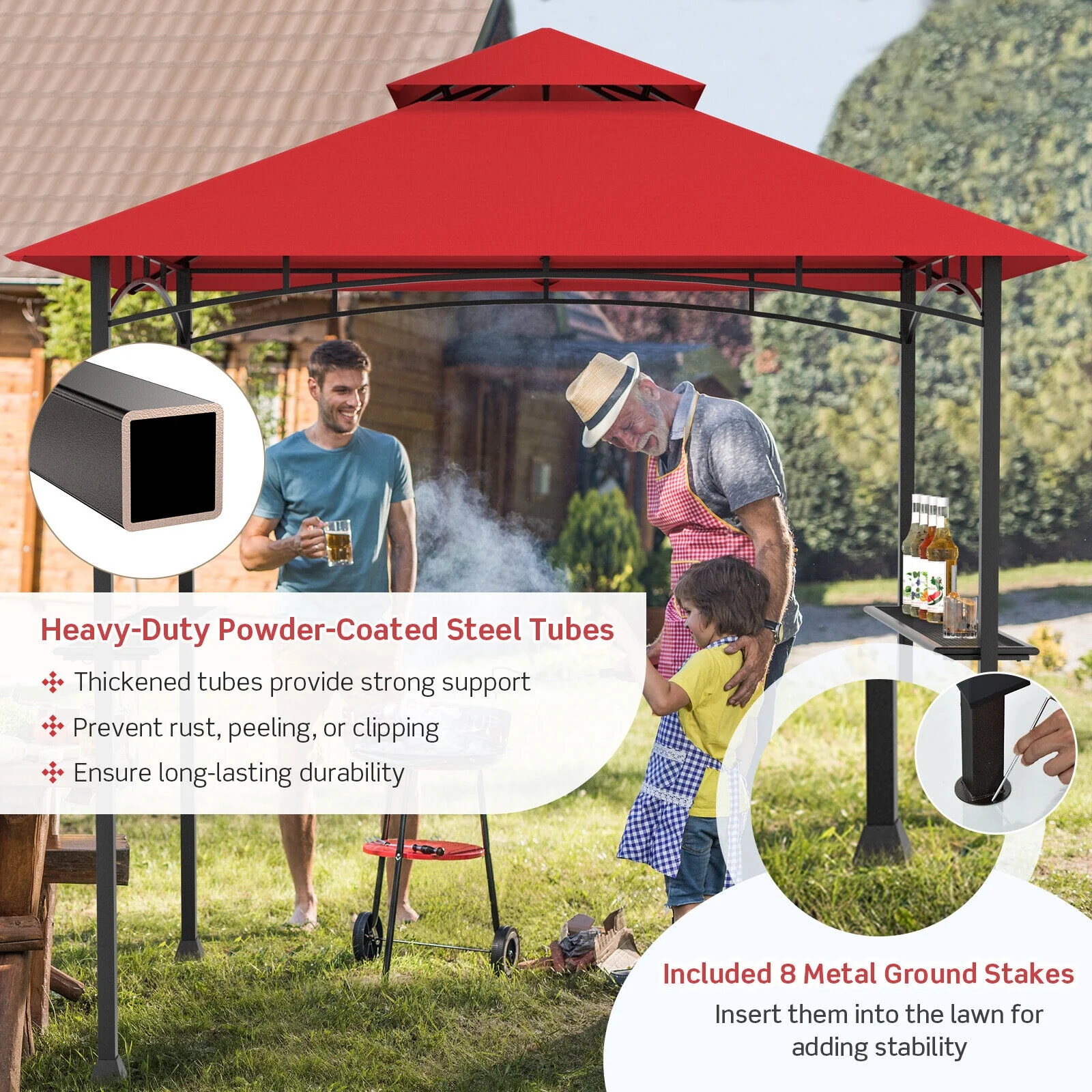 8 x 5 Feet Outdoor BBQ Grill Gazebo, Dark Red - Image 4