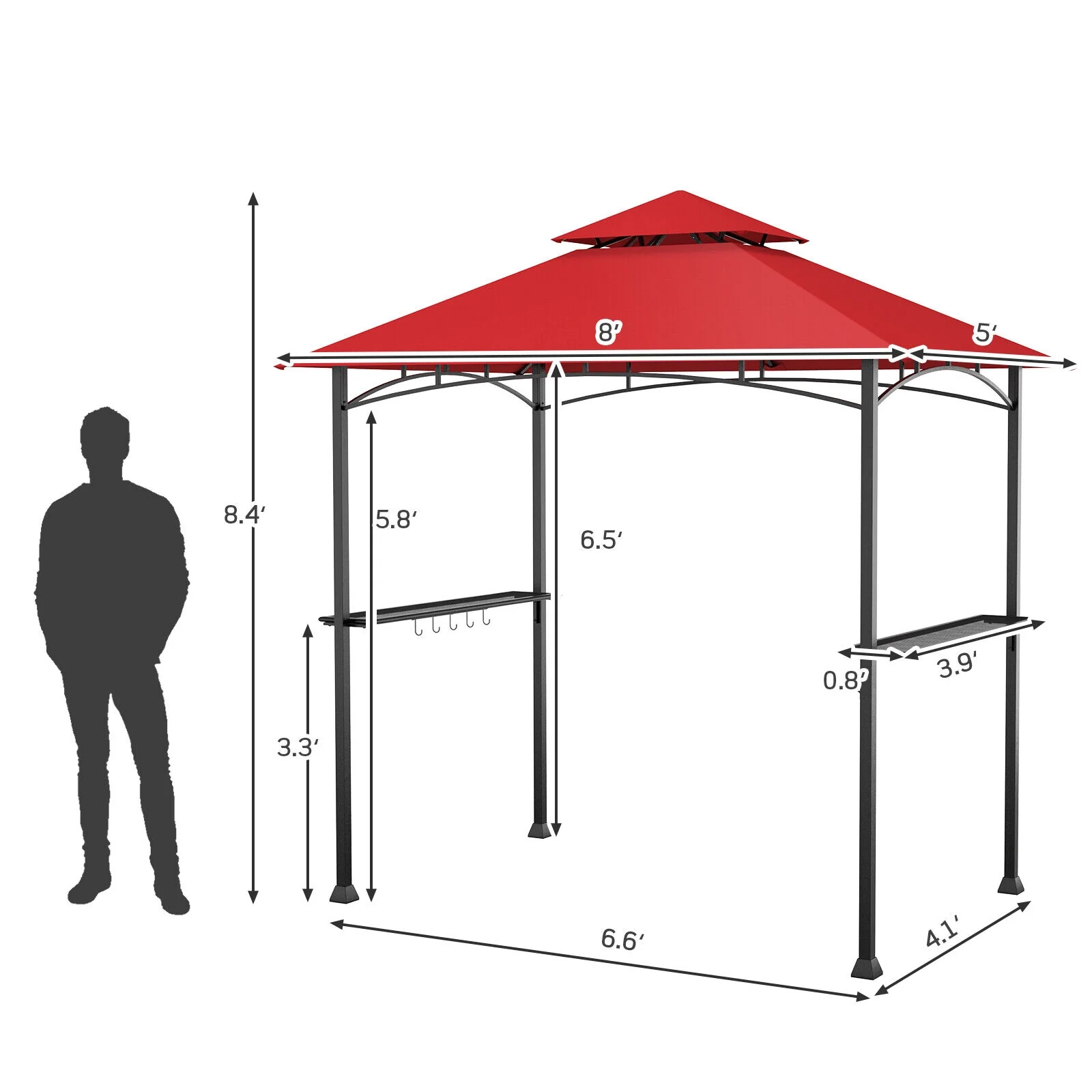 8 x 5 Feet Outdoor BBQ Grill Gazebo, Dark Red - Image 5