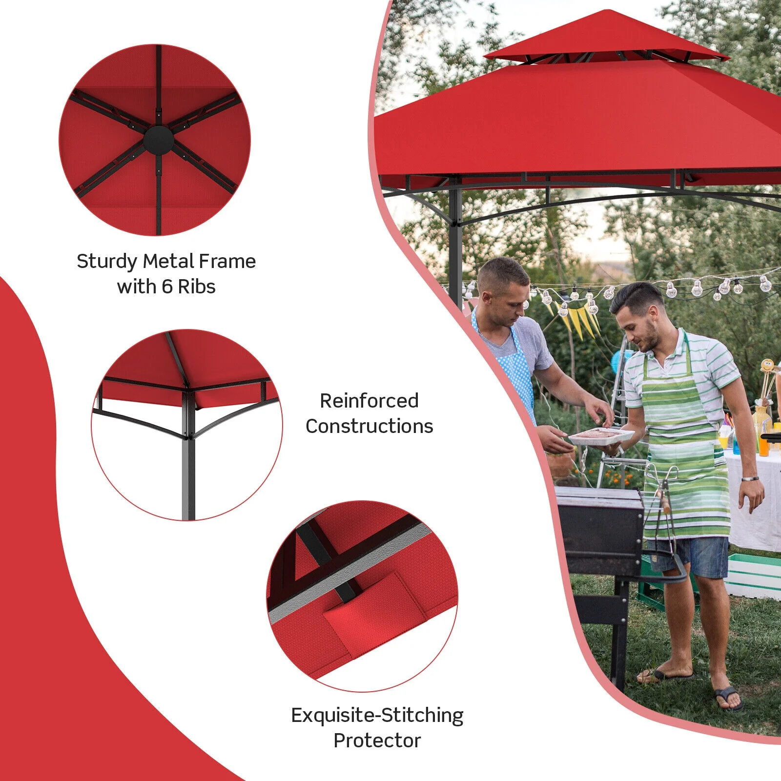 8 x 5 Feet Outdoor BBQ Grill Gazebo, Dark Red - Image 6