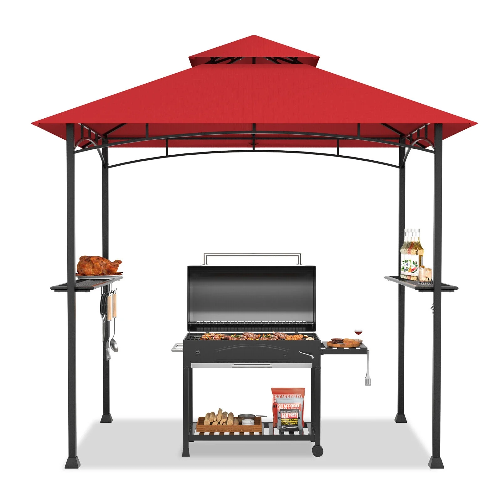 8 x 5 Feet Outdoor BBQ Grill Gazebo, Dark Red - Image 8