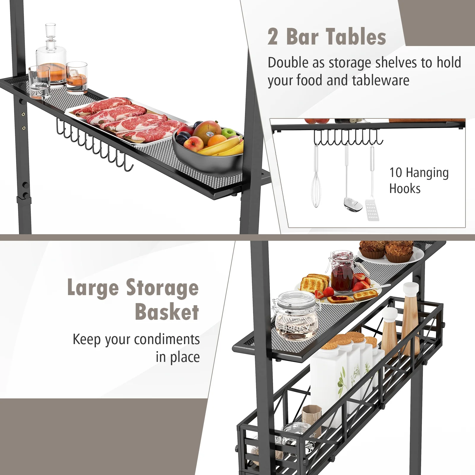 8 x 5 Feet Outdoor Grill Gazebo, 2 Side Shelves, 10 Hooks, Beige - Image 10