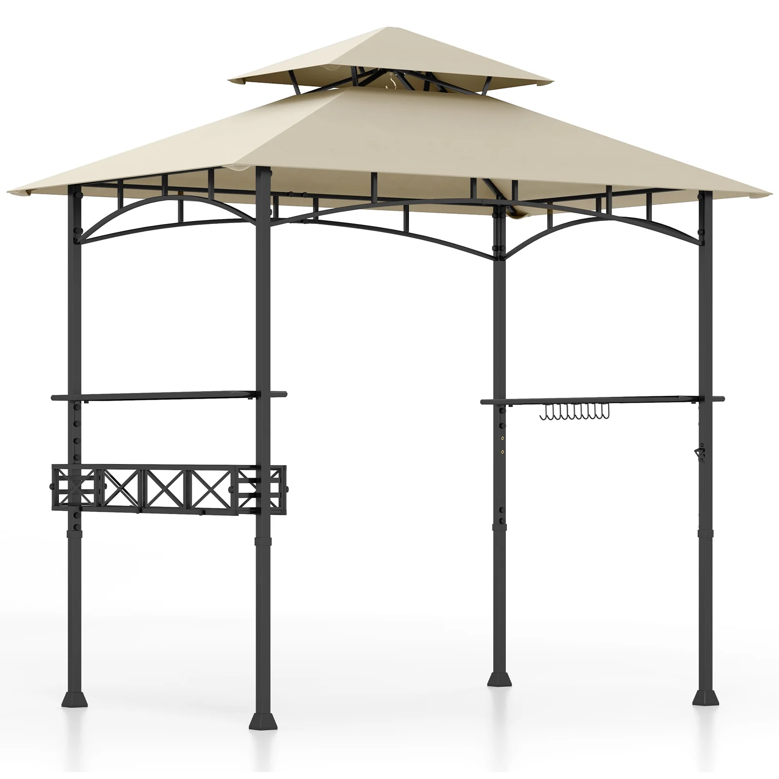 8 x 5 Feet Outdoor Grill Gazebo, 2 Side Shelves, 10 Hooks, Beige - Image 4