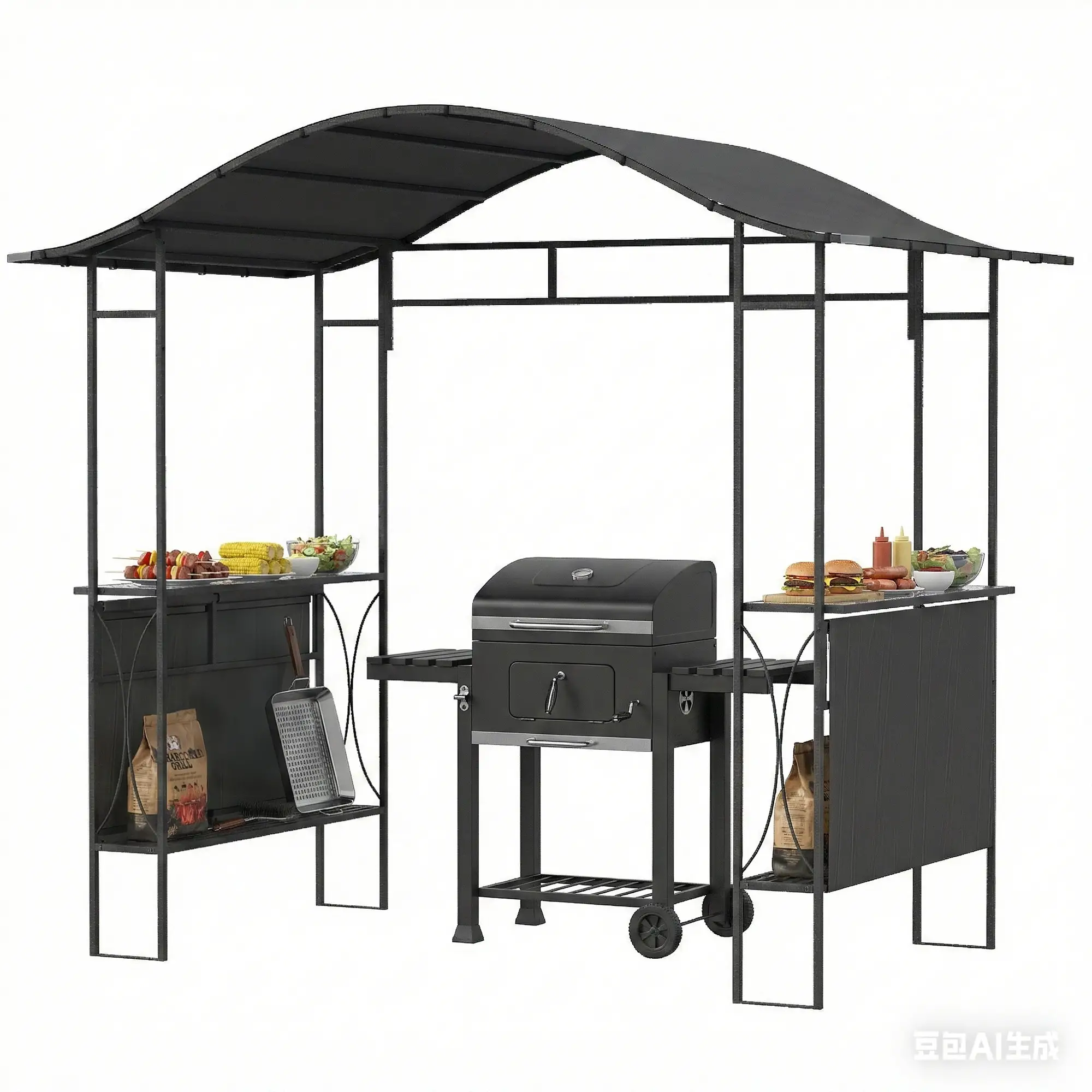 8' x 5' Grill Gazebo Canopy, Outdoor BBQ Shelter, Dark Grey