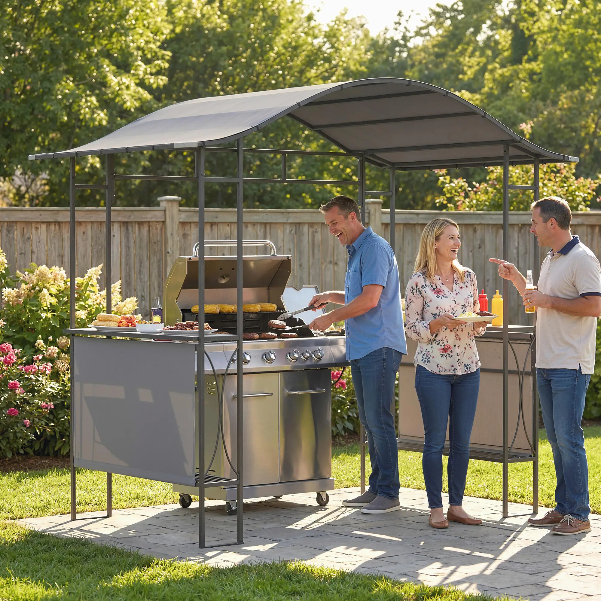 8' x 5' Grill Gazebo Canopy, Outdoor BBQ Shelter, Dark Grey - Image 10
