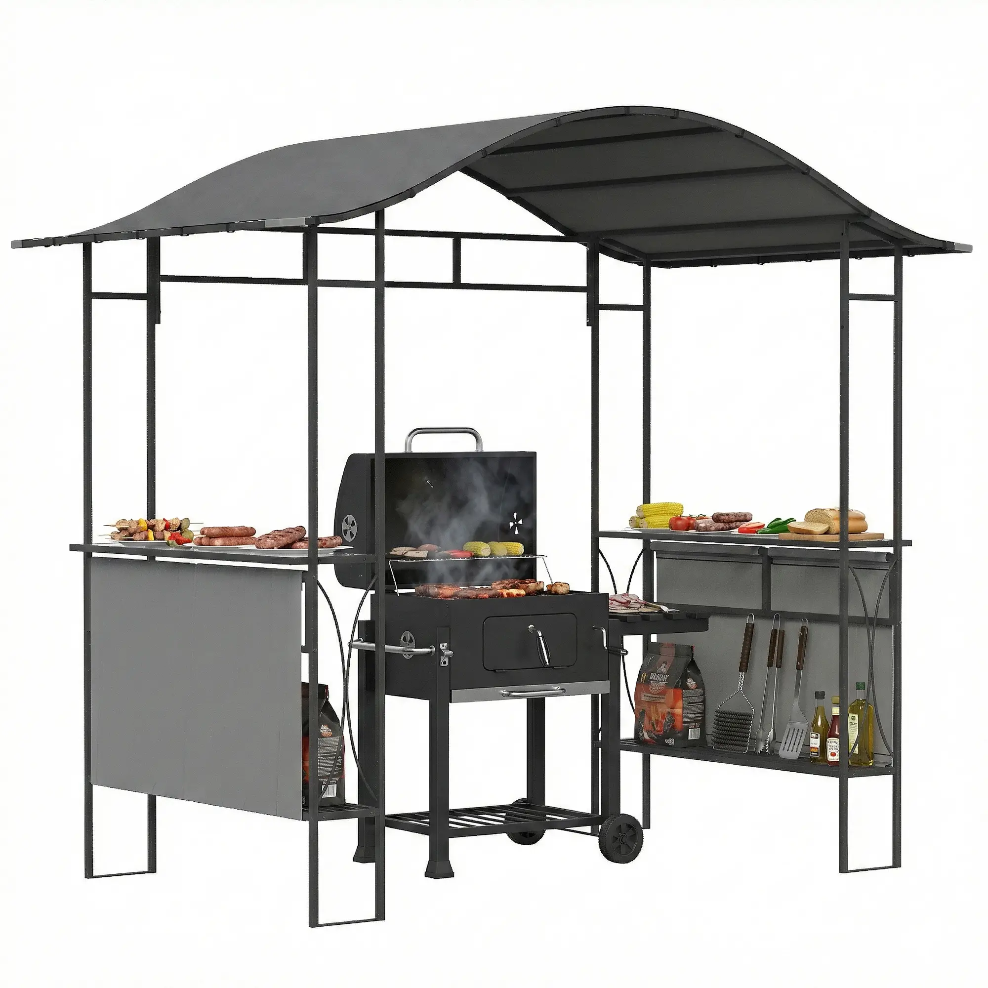 8' x 5' Grill Gazebo Canopy, Outdoor BBQ Shelter, Dark Grey - Image 11