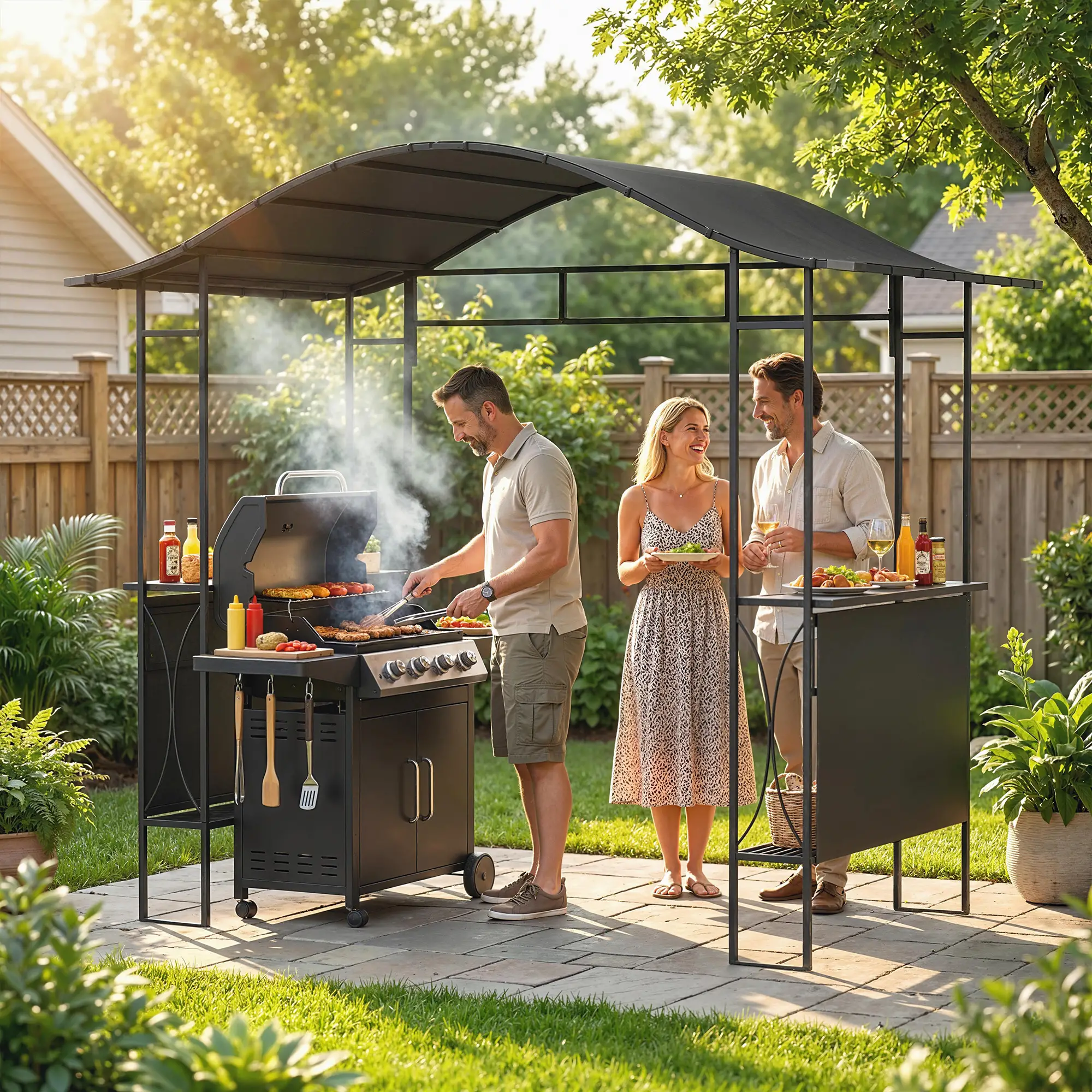 8' x 5' Grill Gazebo Canopy, Outdoor BBQ Shelter, Dark Grey - Image 2