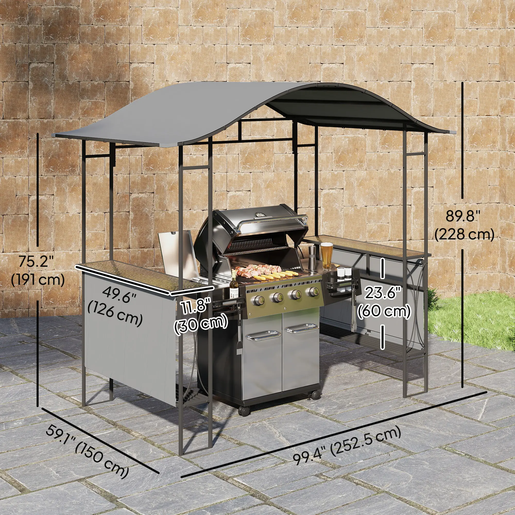 8' x 5' Grill Gazebo Canopy, Outdoor BBQ Shelter, Dark Grey - Image 3