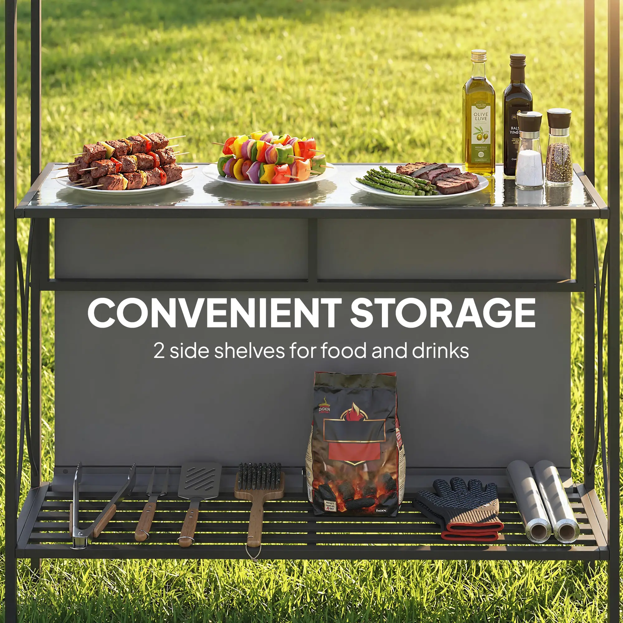 8' x 5' Grill Gazebo Canopy, Outdoor BBQ Shelter, Dark Grey - Image 4