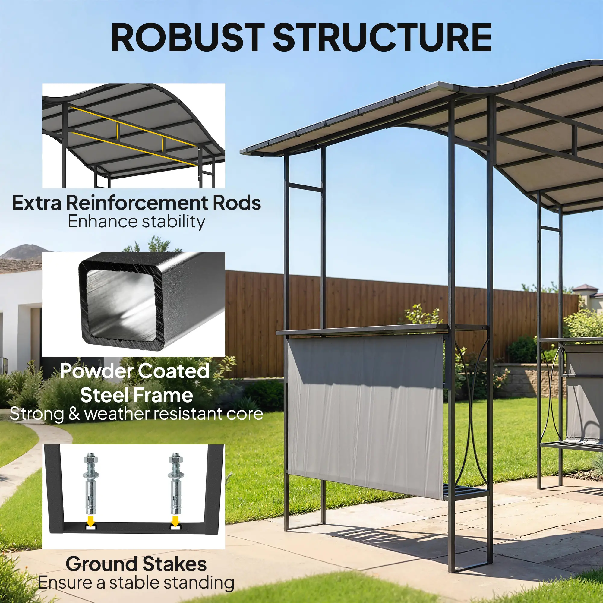 8' x 5' Grill Gazebo Canopy, Outdoor BBQ Shelter, Dark Grey - Image 5