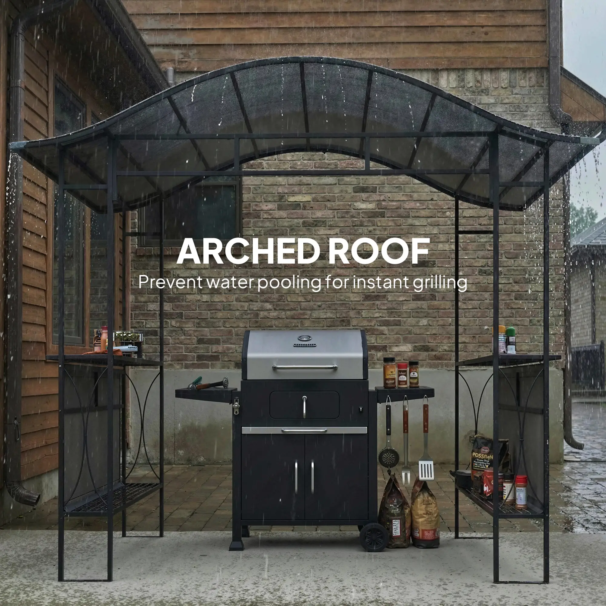 8' x 5' Grill Gazebo Canopy, Outdoor BBQ Shelter, Dark Grey - Image 7