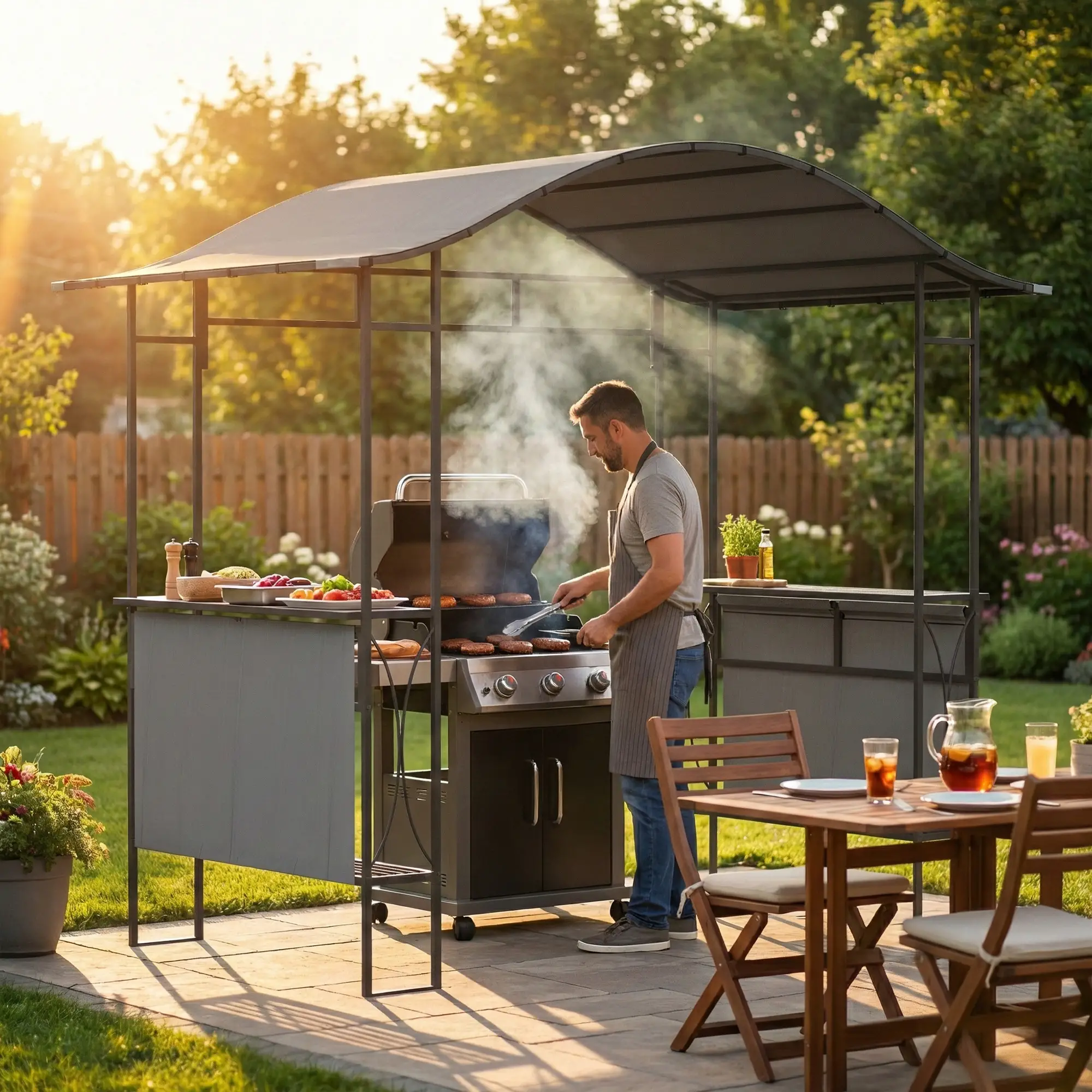 8' x 5' Grill Gazebo Canopy, Outdoor BBQ Shelter, Dark Grey - Image 9