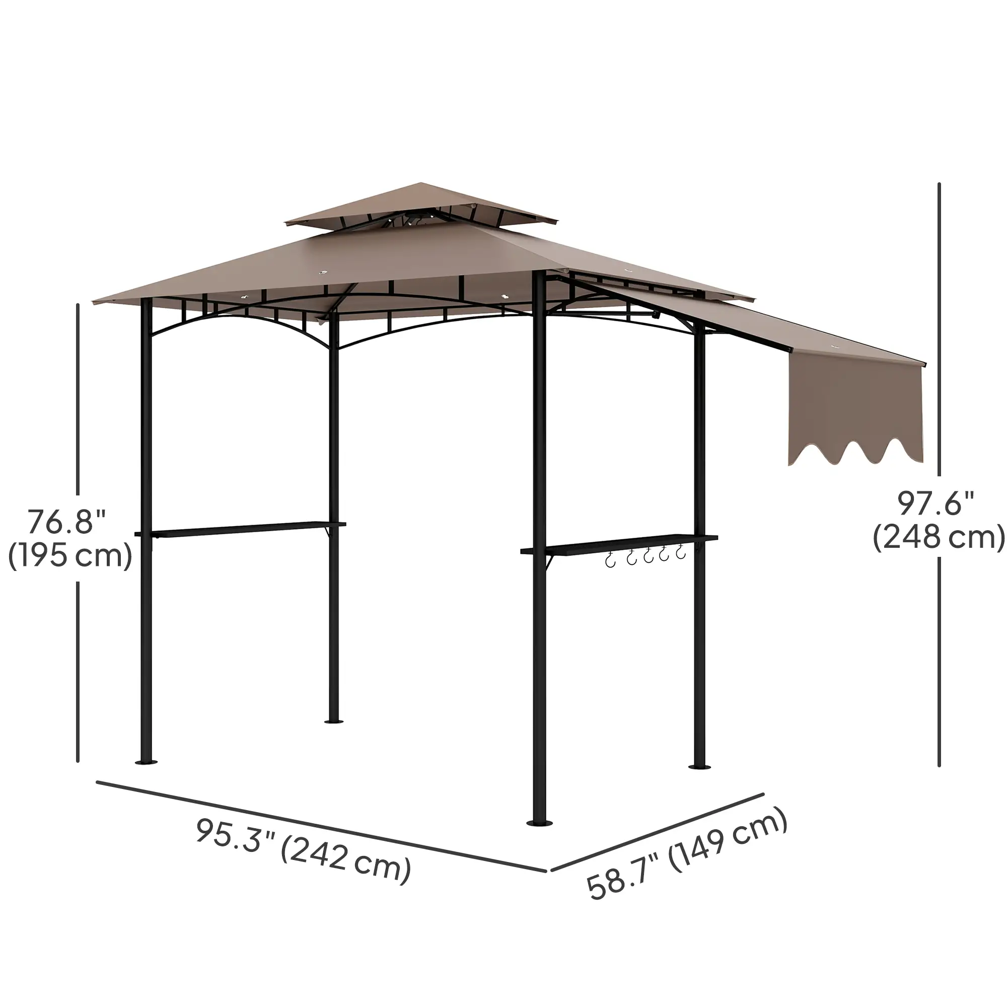 8' x 5' Grill Gazebo, Double Tiered Barbecue Shelter, Khaki - Image 3