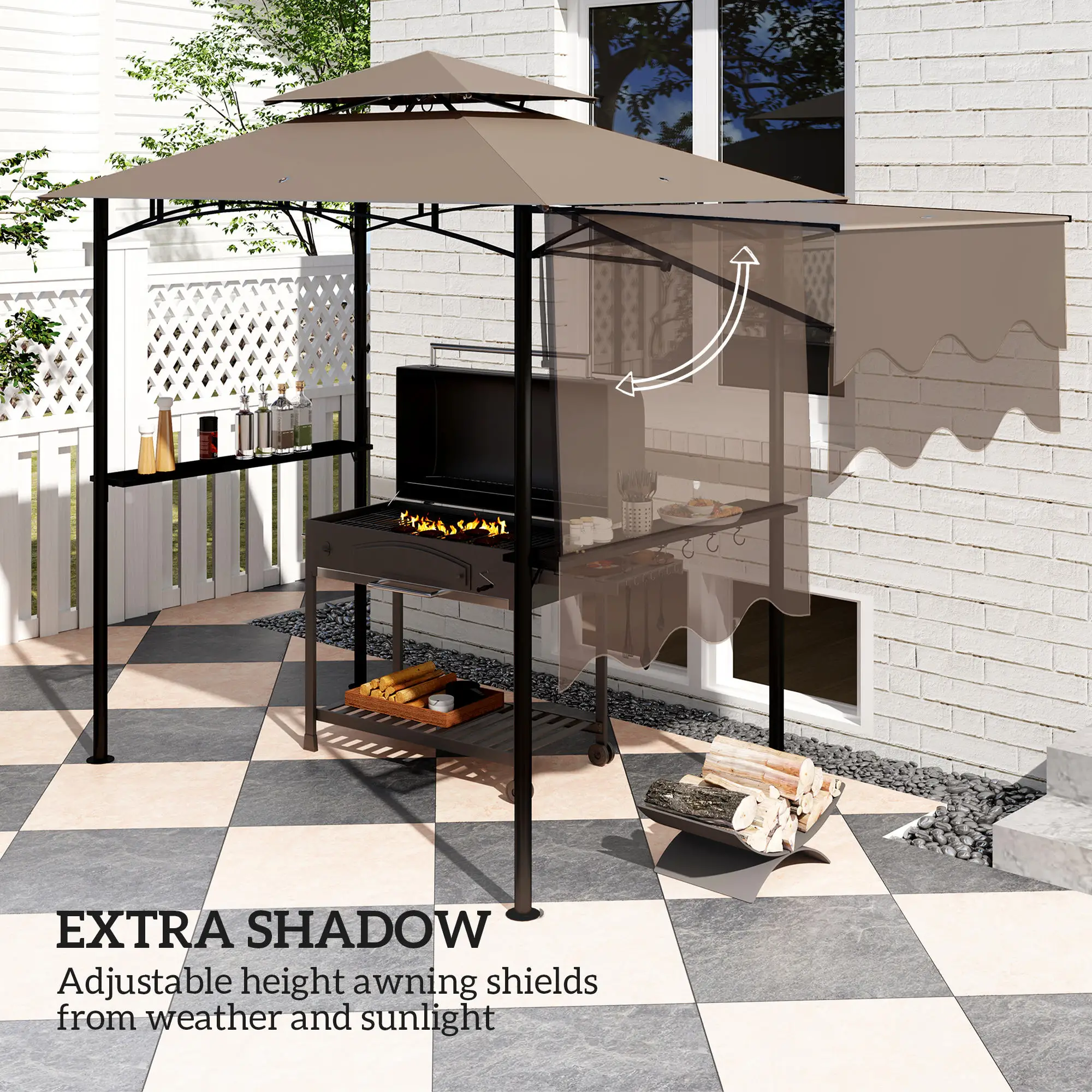 8' x 5' Grill Gazebo, Double Tiered Barbecue Shelter, Khaki - Image 4