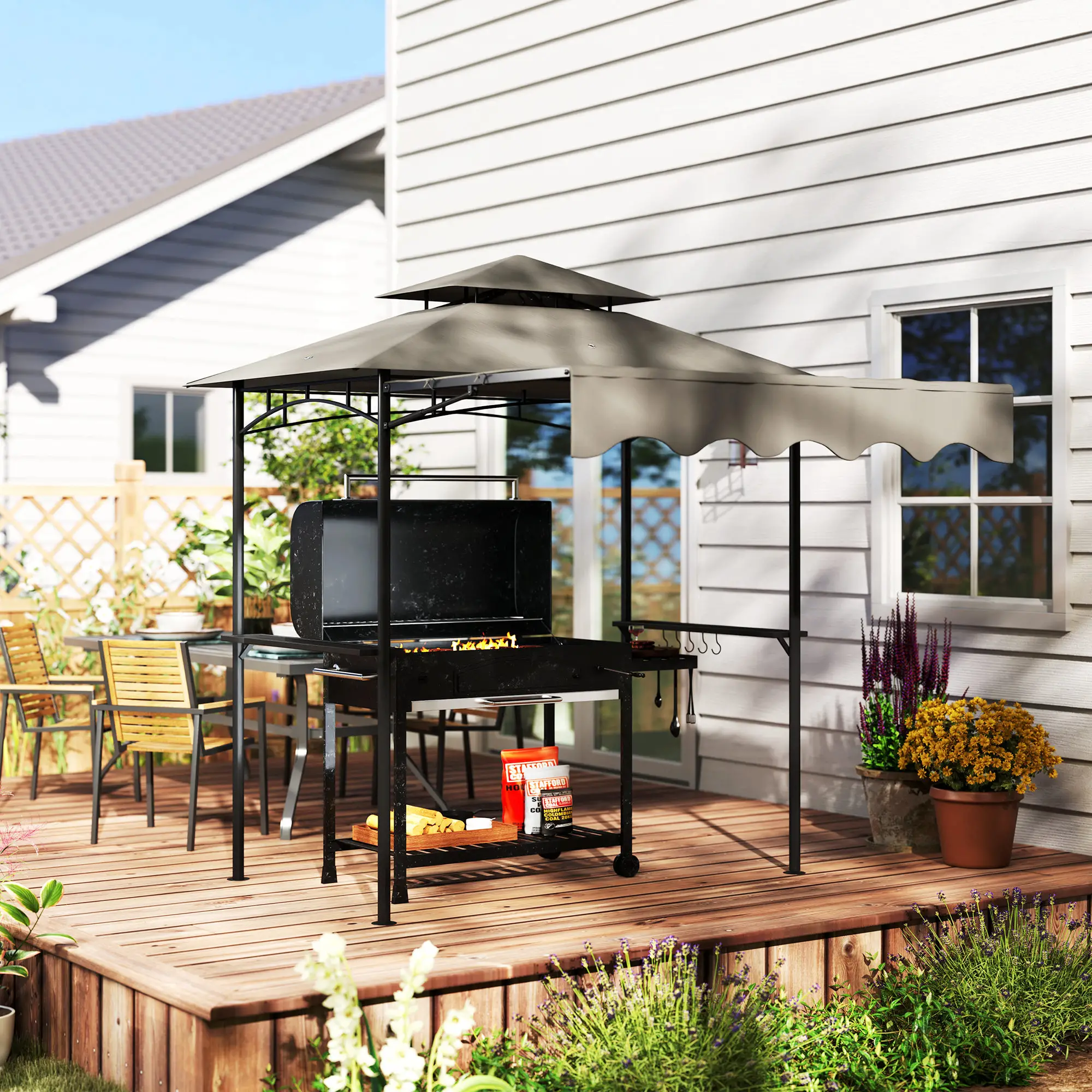 8' x 5' Grill Gazebo, Double Tiered, Light Grey - Image 10