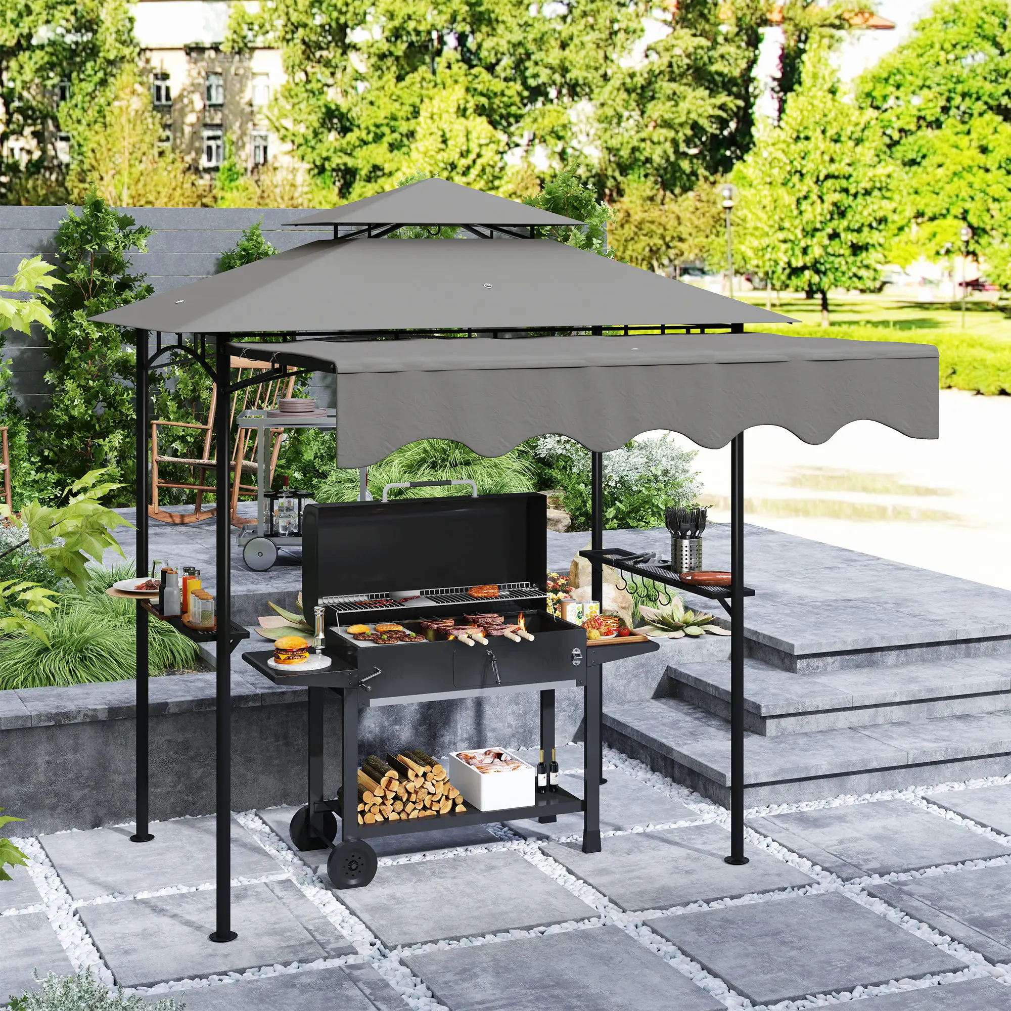 8' x 5' Grill Gazebo, Double Tiered, Light Grey - Image 2