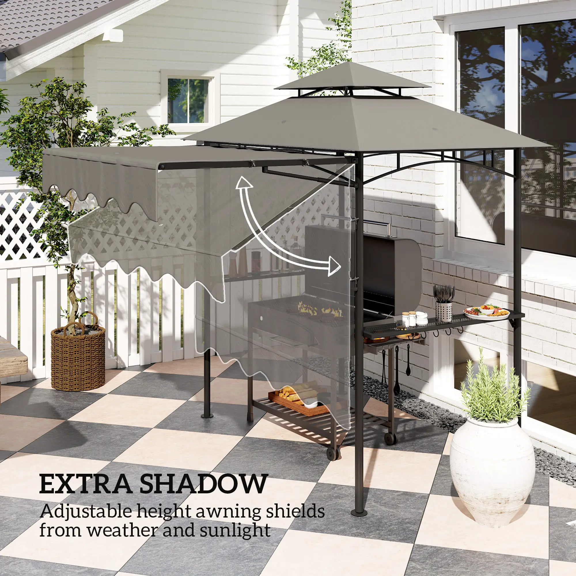 8' x 5' Grill Gazebo, Double Tiered, Light Grey - Image 4