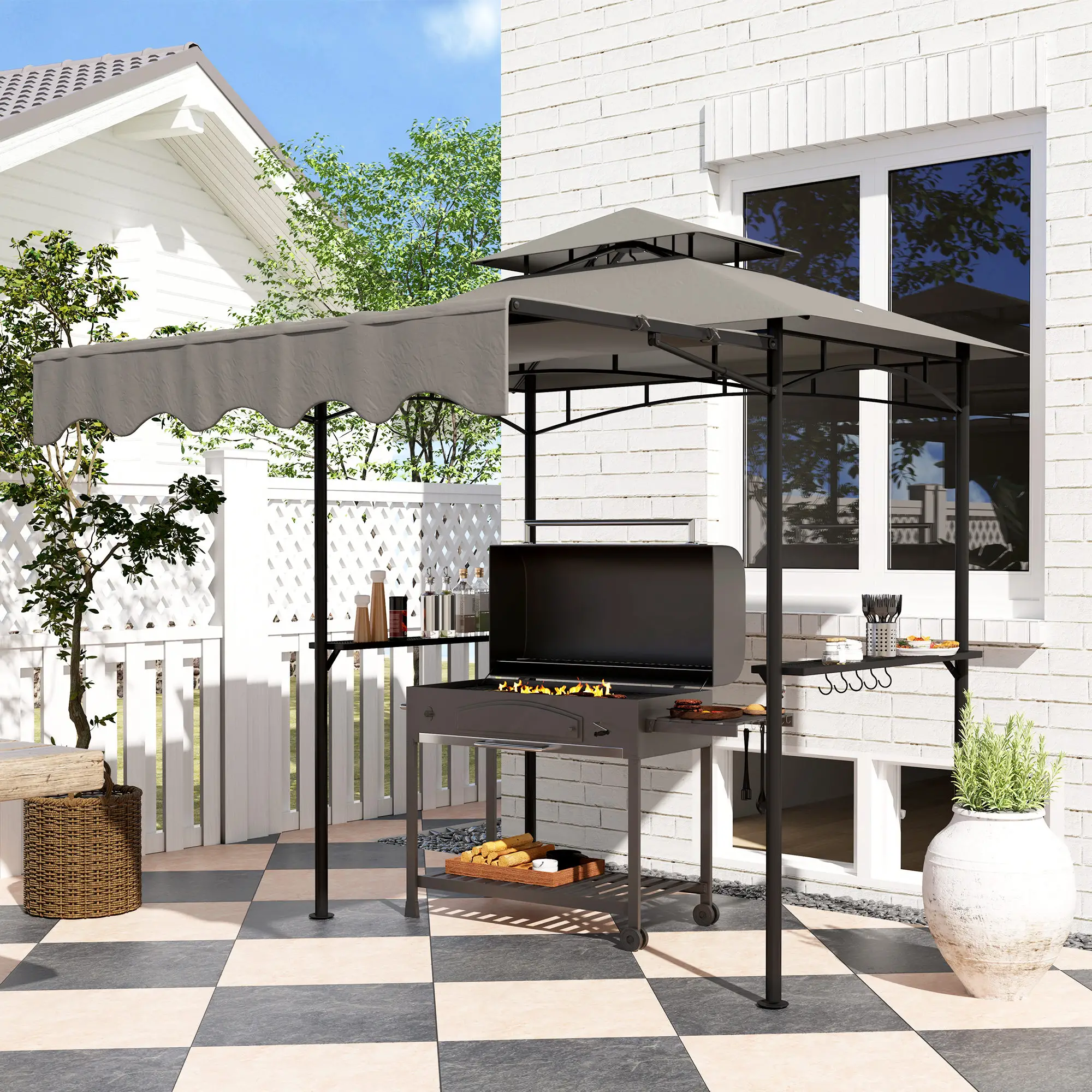 8' x 5' Grill Gazebo, Double Tiered, Light Grey - Image 8