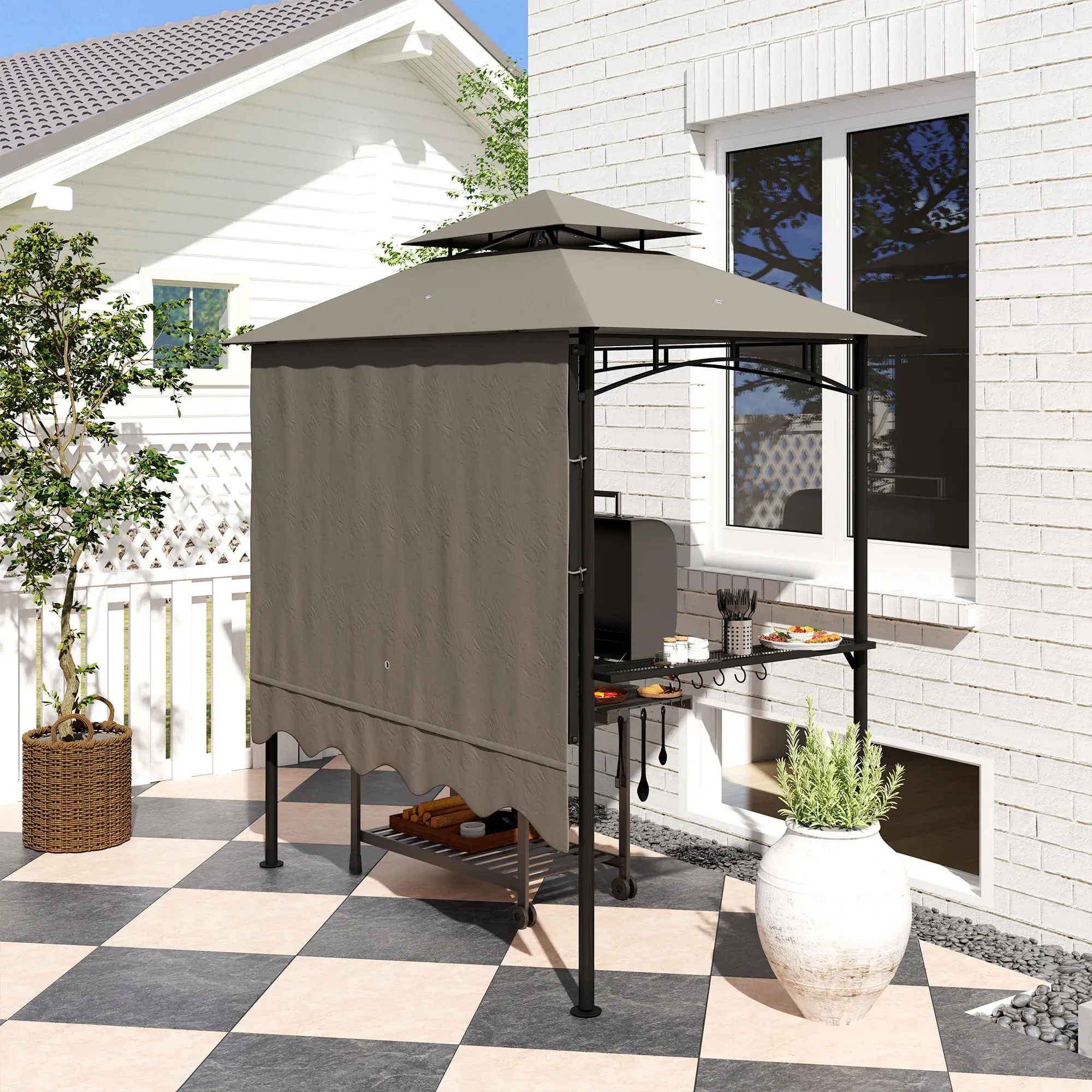 8' x 5' Grill Gazebo, Double Tiered, Light Grey - Image 9