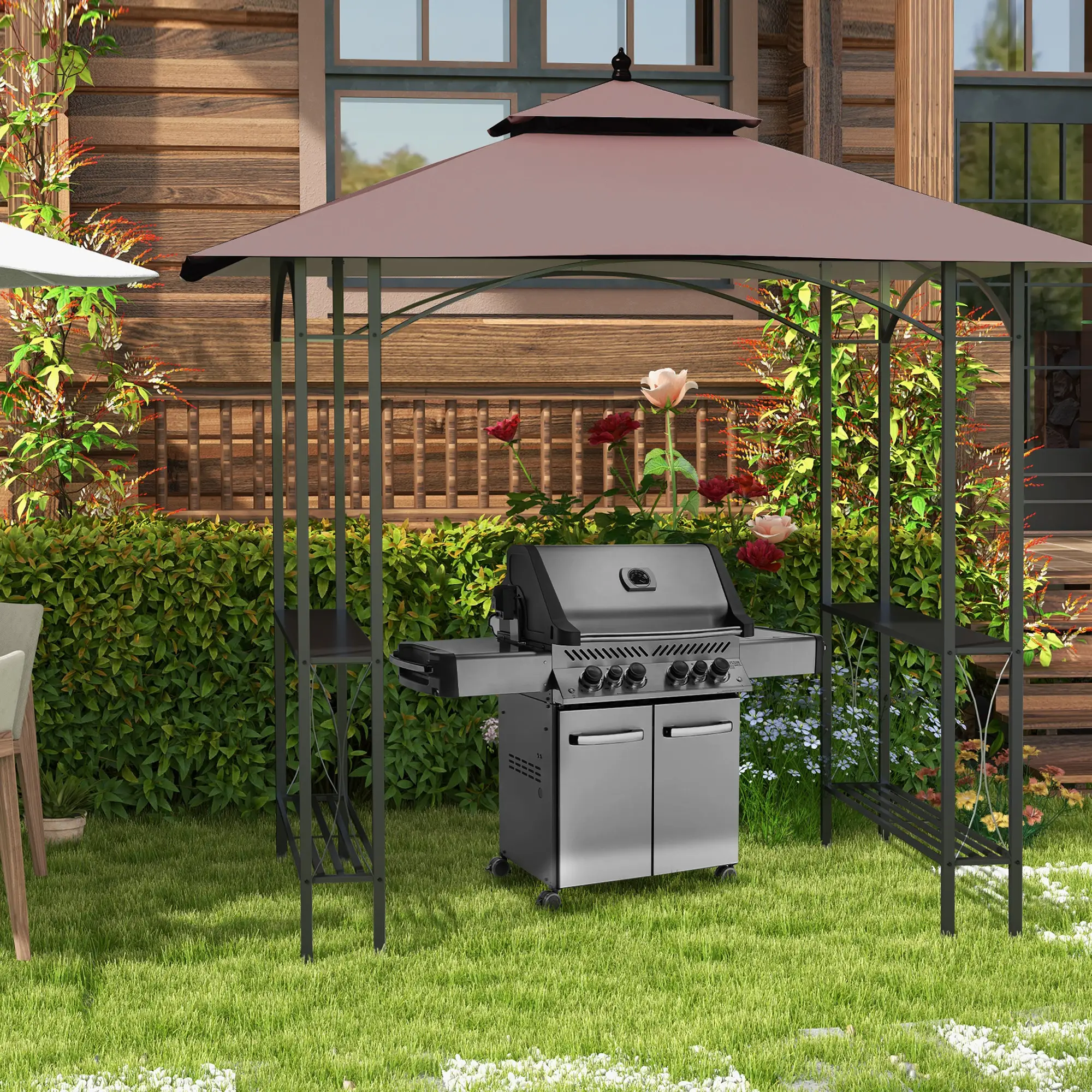 8' x 5' Grill Gazebo, Double Tiered Tent Pavilion, Garden Sun Shade - Image 2