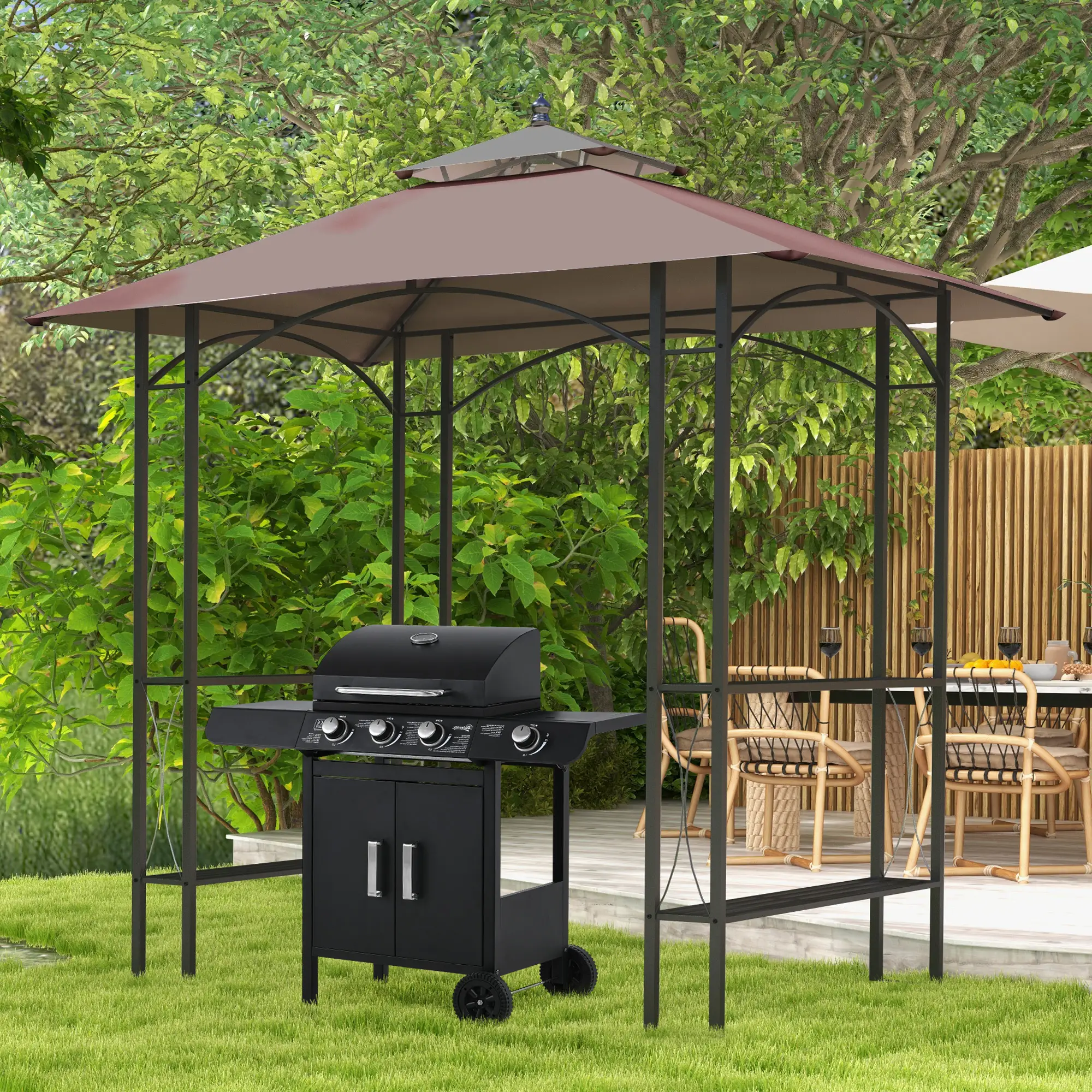 8' x 5' Grill Gazebo, Double Tiered Tent Pavilion, Garden Sun Shade - Image 7
