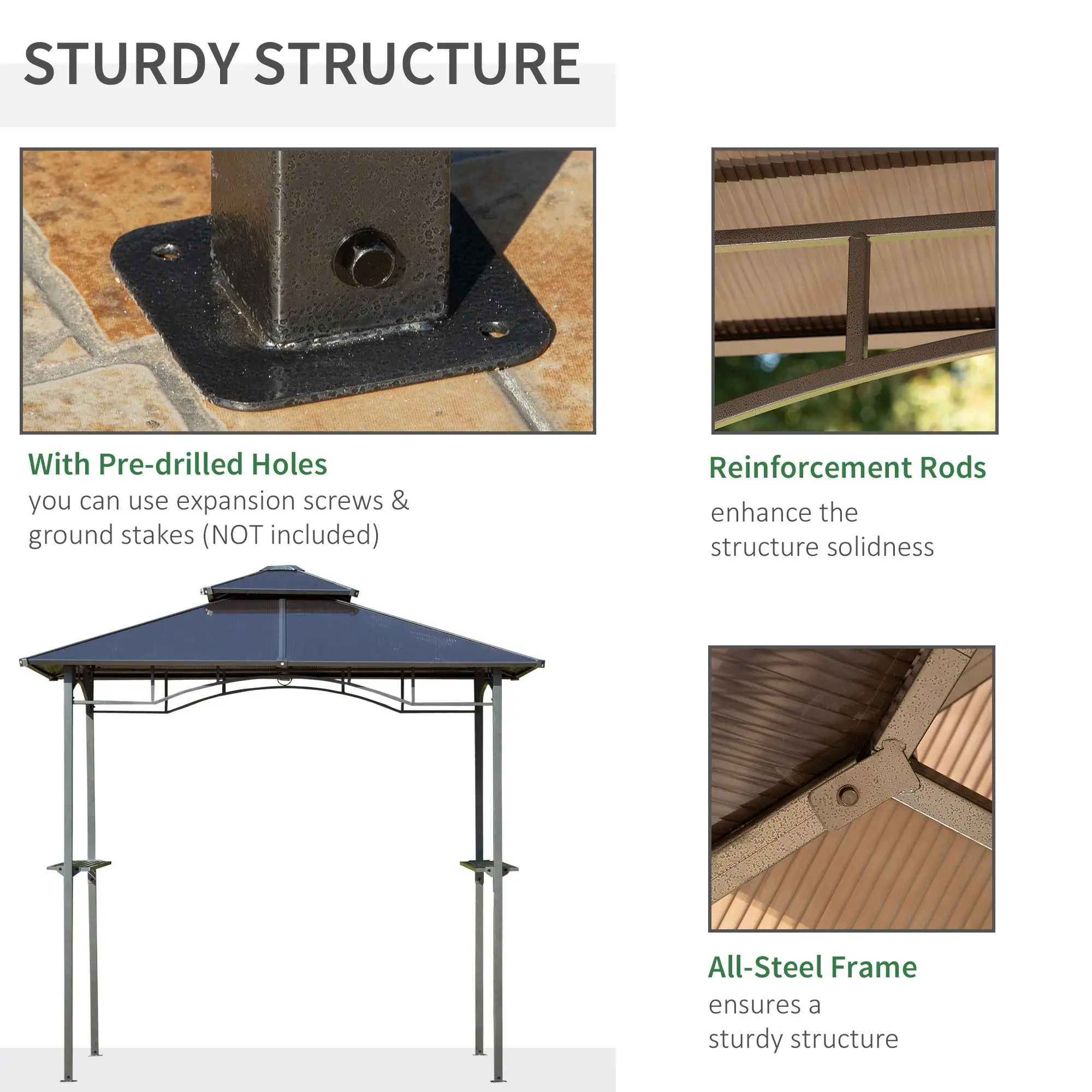 8' x 5' Hardtop Grill Gazebo, Aluminum BBQ Canopy, Outdoor With Side Shelves - Image 4
