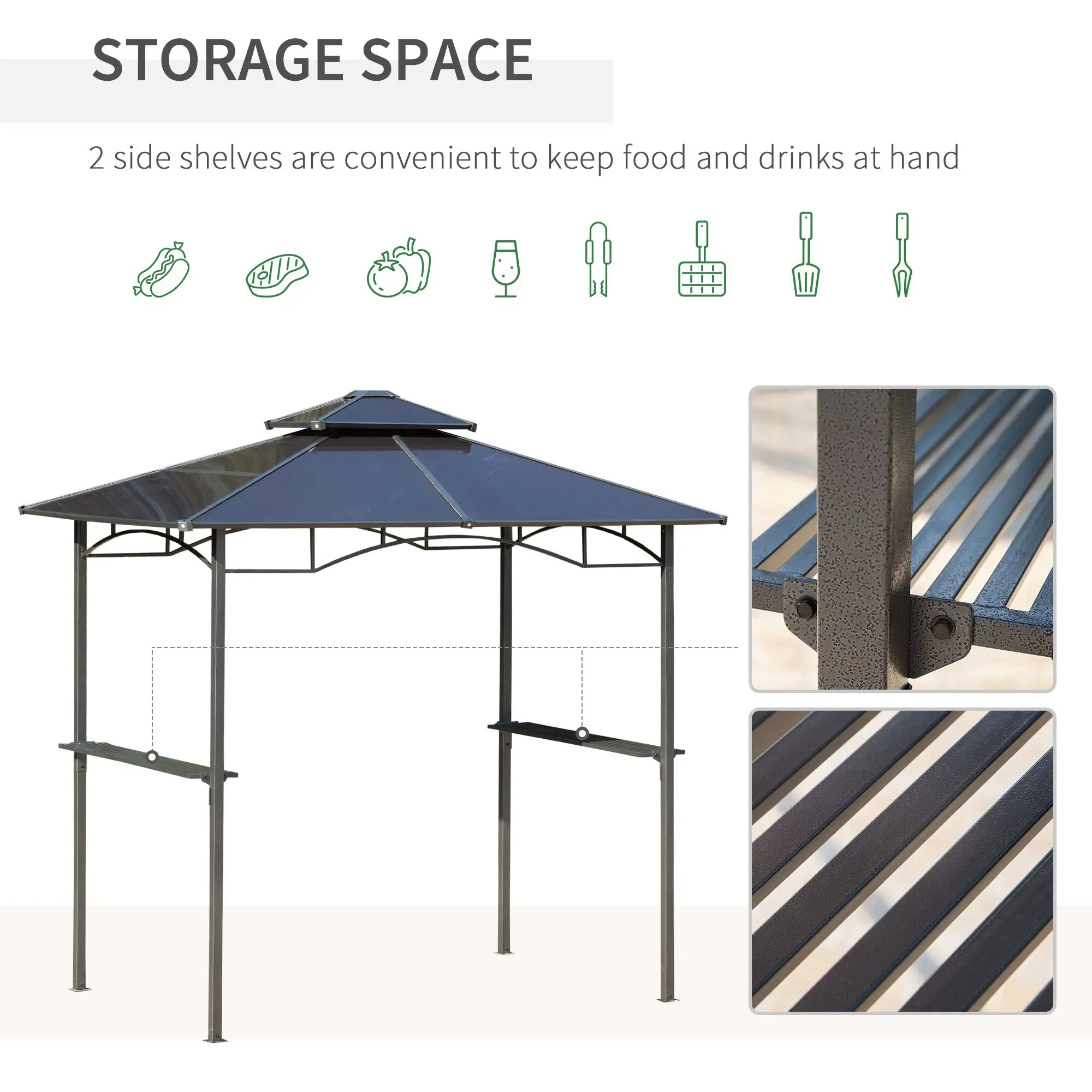 8' x 5' Hardtop Grill Gazebo, Aluminum BBQ Canopy, Outdoor With Side Shelves - Image 5