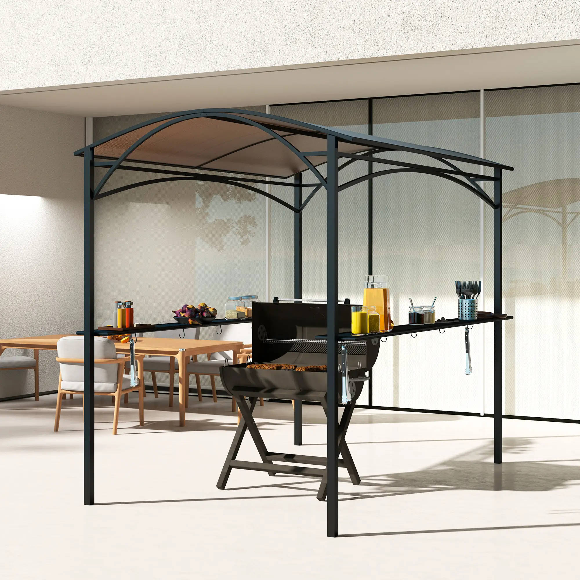 8' x 5' Hardtop Grill Gazebo, PC Board Roof, 2 Shelves, 10 Hooks - Image 10