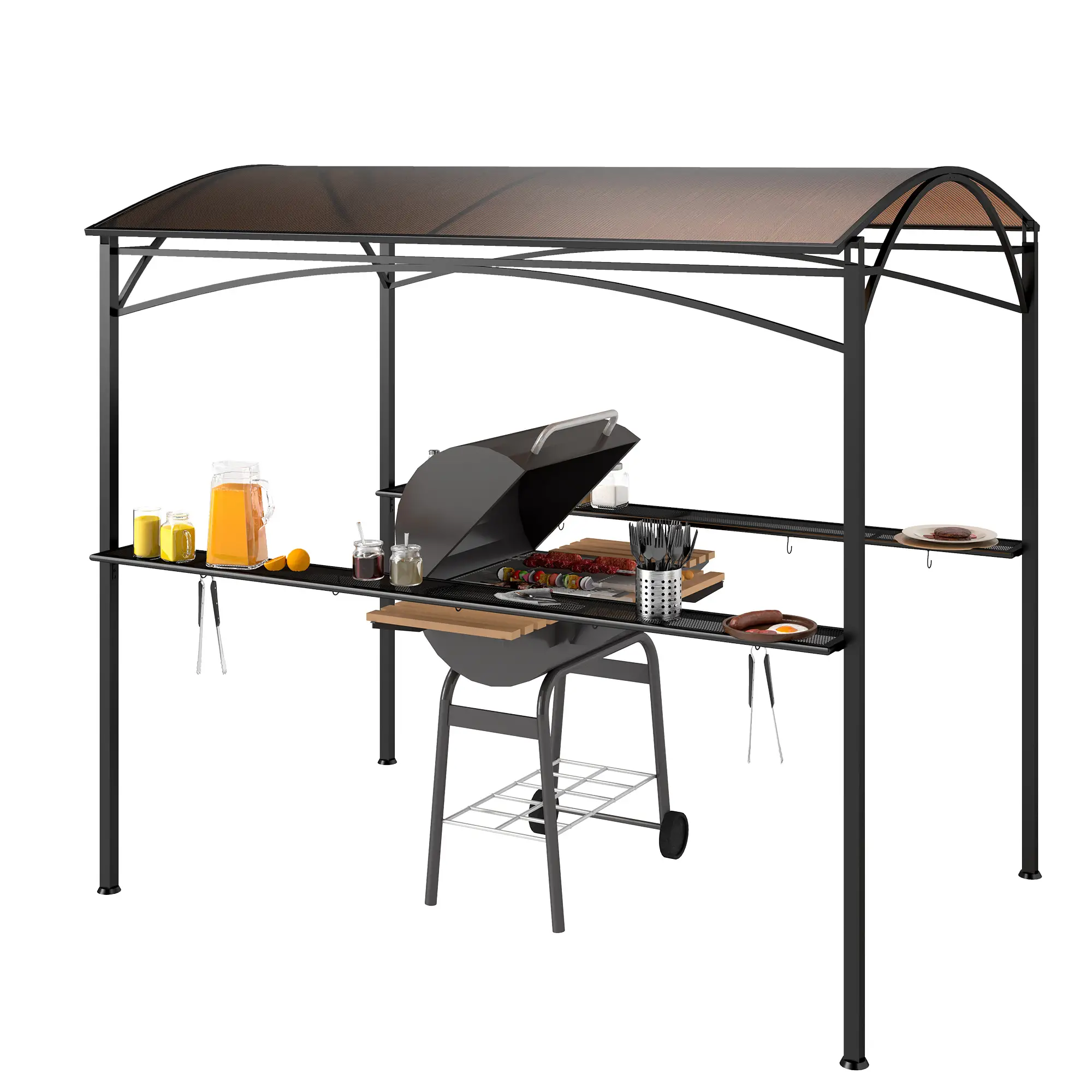 8' x 5' Hardtop Grill Gazebo, PC Board Roof, 2 Shelves, 10 Hooks - Image 11
