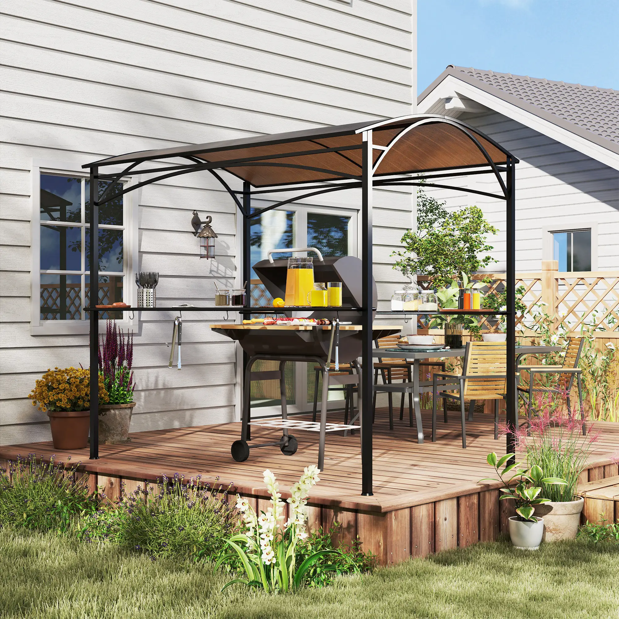 8' x 5' Hardtop Grill Gazebo, PC Board Roof, 2 Shelves, 10 Hooks - Image 2