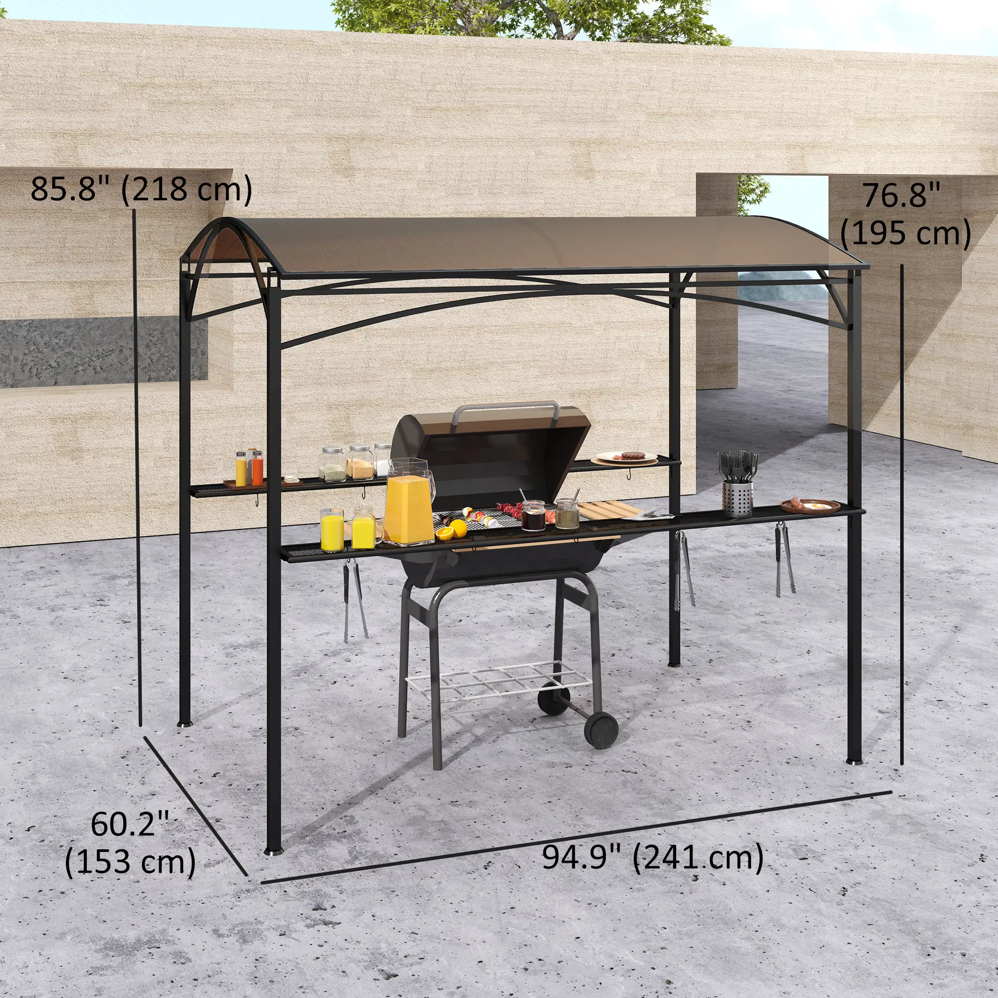 8' x 5' Hardtop Grill Gazebo, PC Board Roof, 2 Shelves, 10 Hooks - Image 3