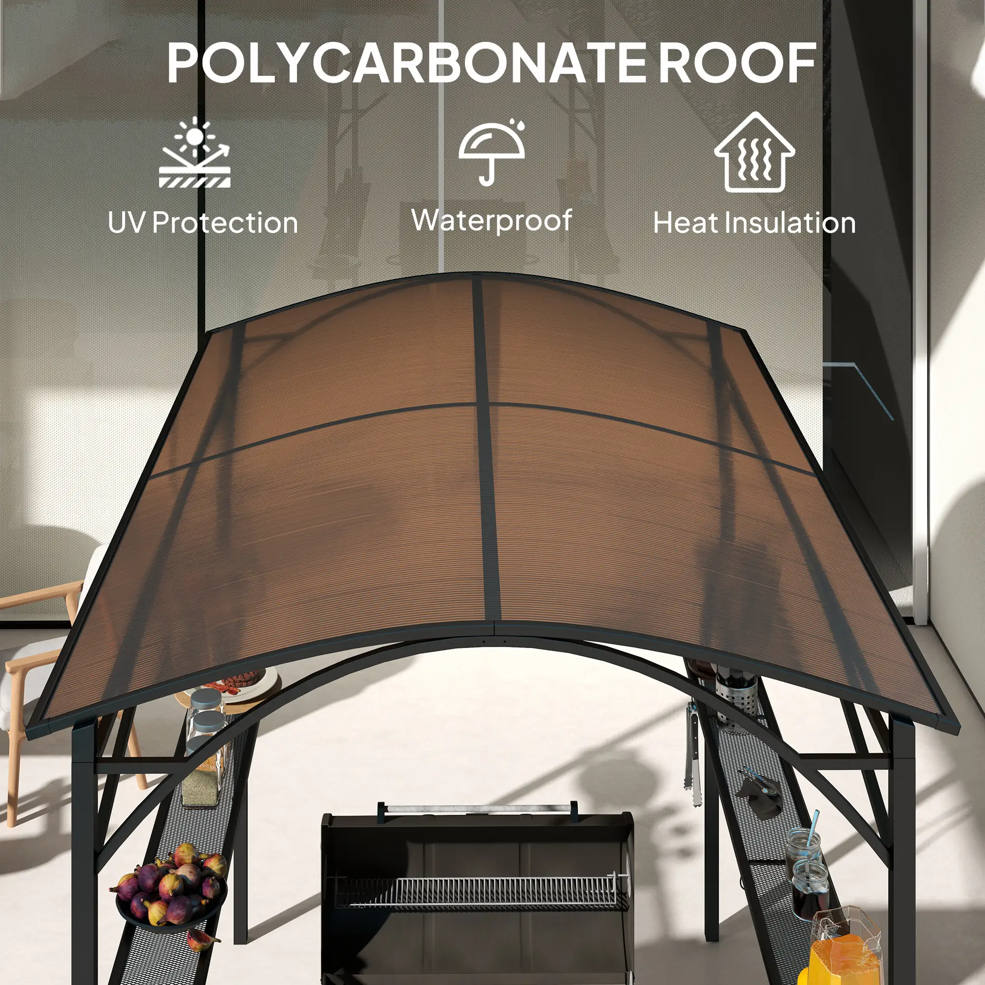 8' x 5' Hardtop Grill Gazebo, PC Board Roof, 2 Shelves, 10 Hooks - Image 4