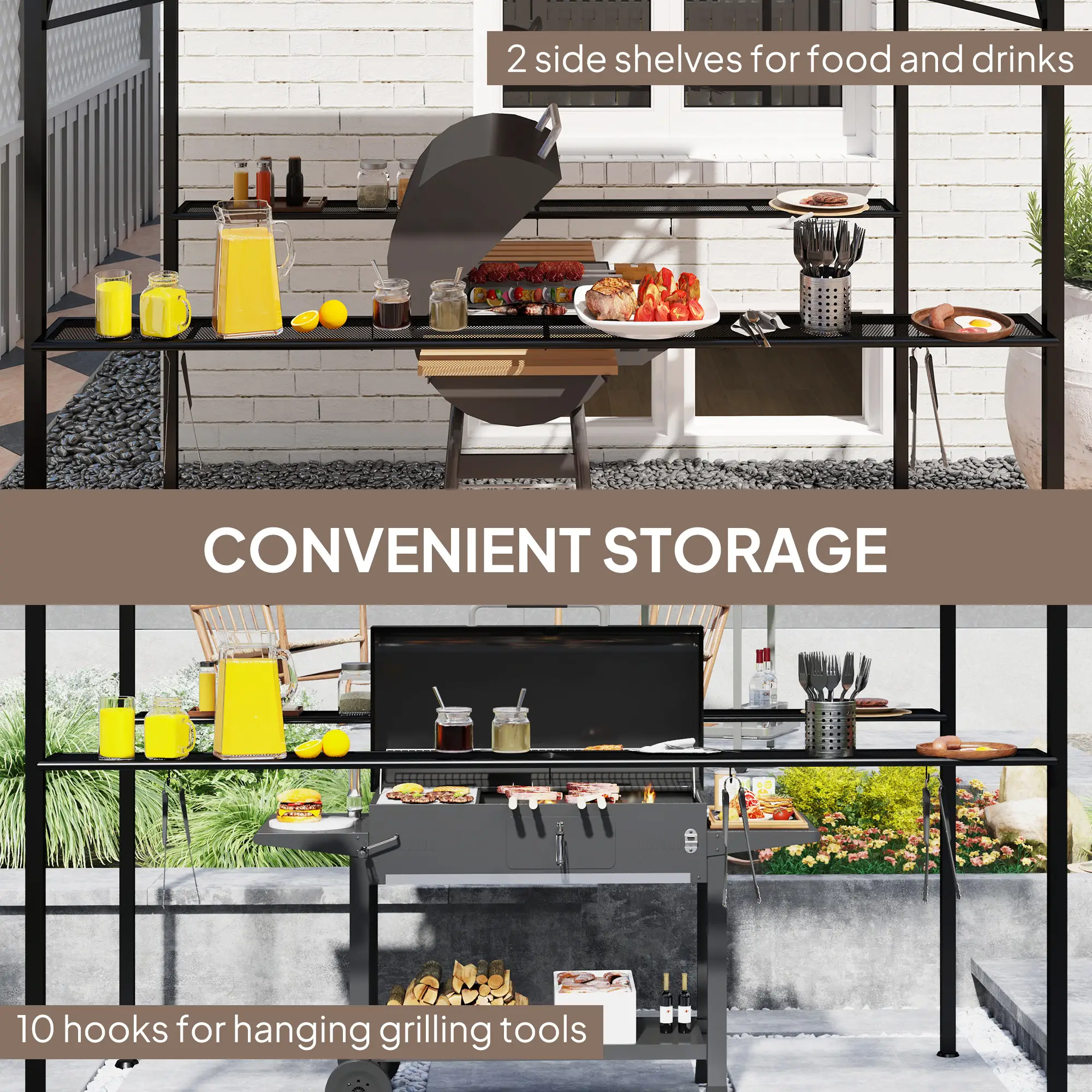 8' x 5' Hardtop Grill Gazebo, PC Board Roof, 2 Shelves, 10 Hooks - Image 5