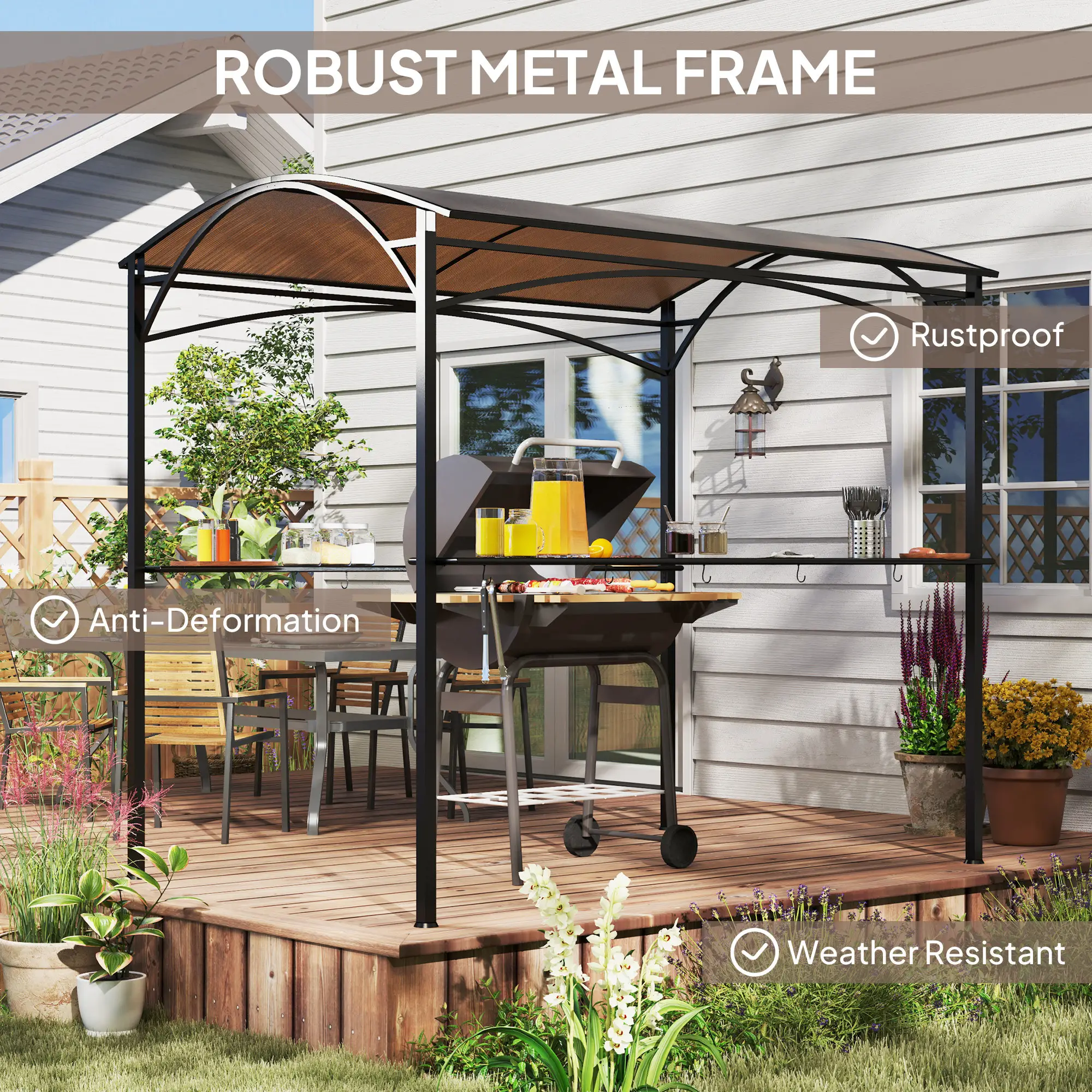 8' x 5' Hardtop Grill Gazebo, PC Board Roof, 2 Shelves, 10 Hooks - Image 6