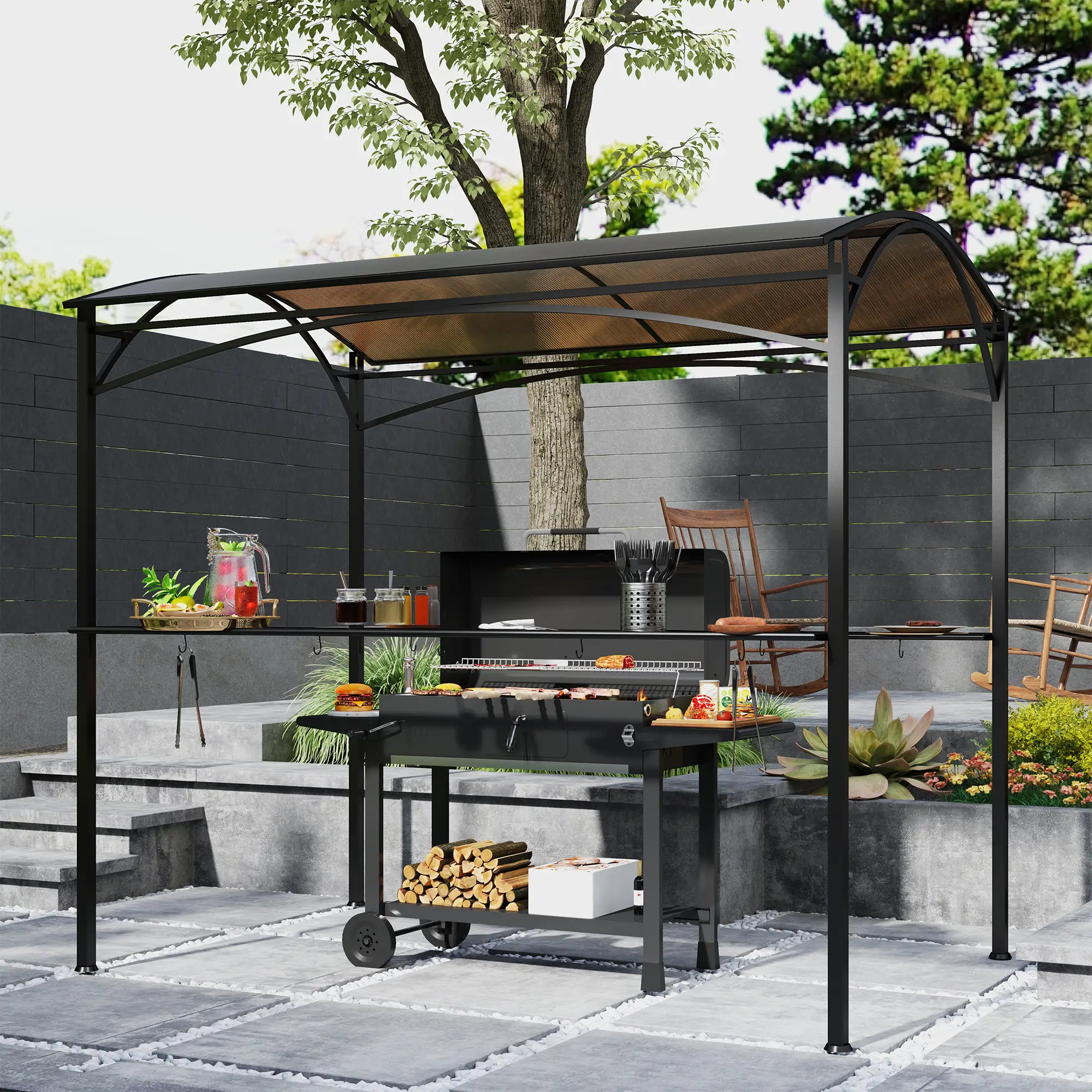 8' x 5' Hardtop Grill Gazebo, PC Board Roof, 2 Shelves, 10 Hooks - Image 7