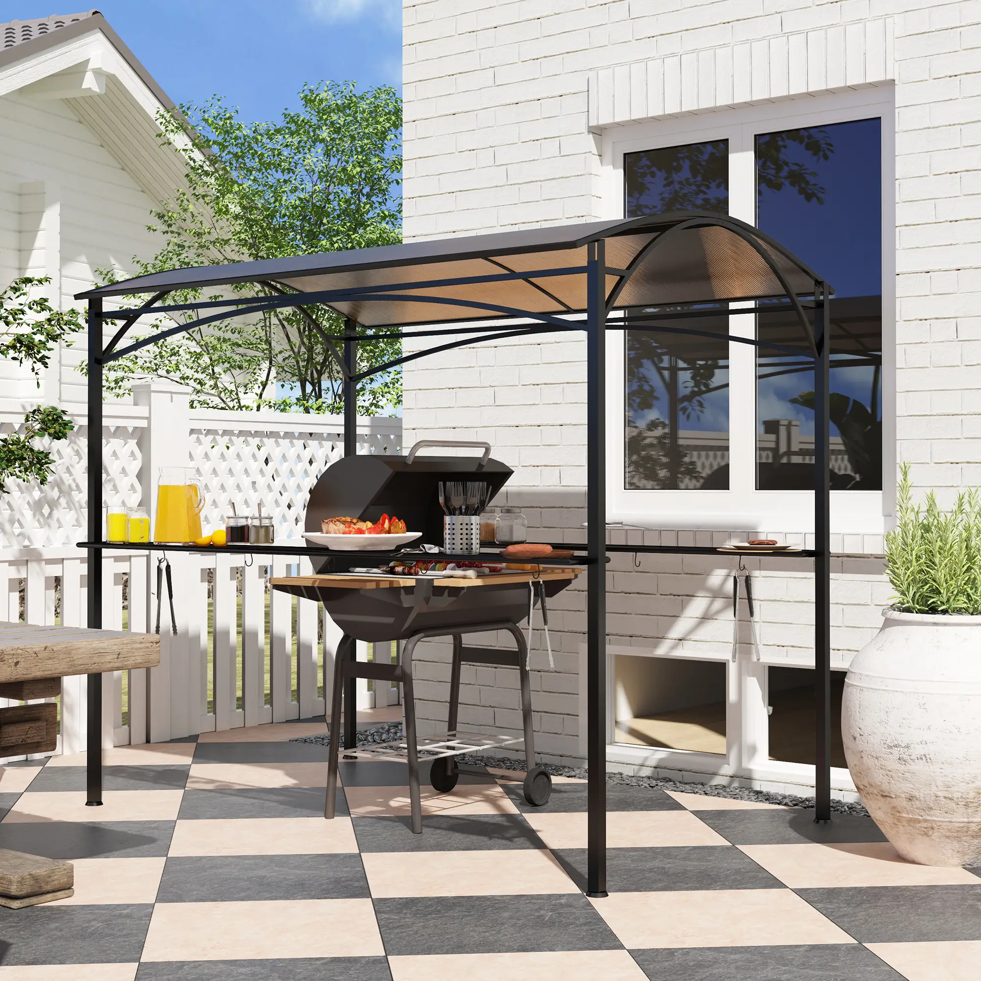 8' x 5' Hardtop Grill Gazebo, PC Board Roof, 2 Shelves, 10 Hooks - Image 8