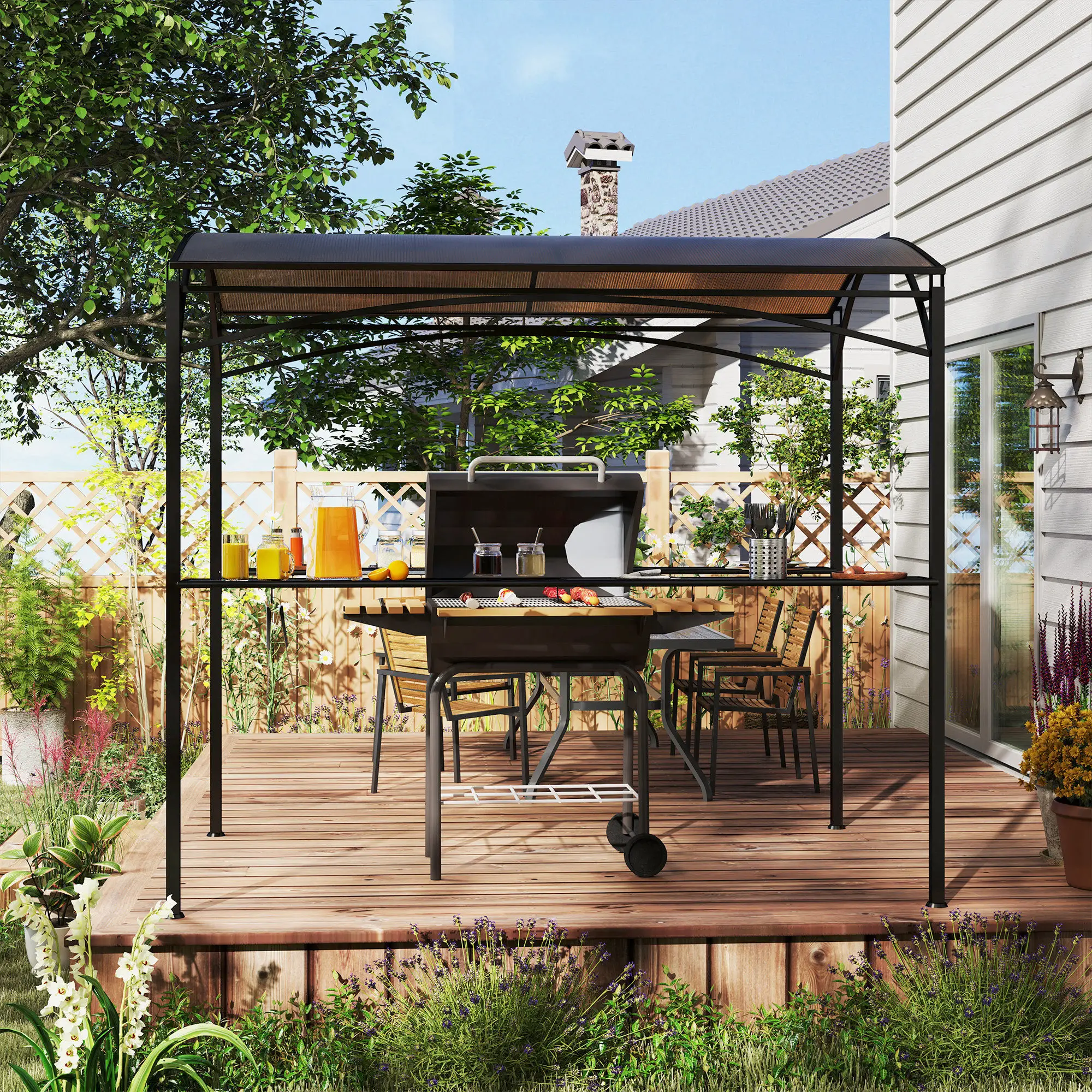 8' x 5' Hardtop Grill Gazebo, PC Board Roof, 2 Shelves, 10 Hooks - Image 9